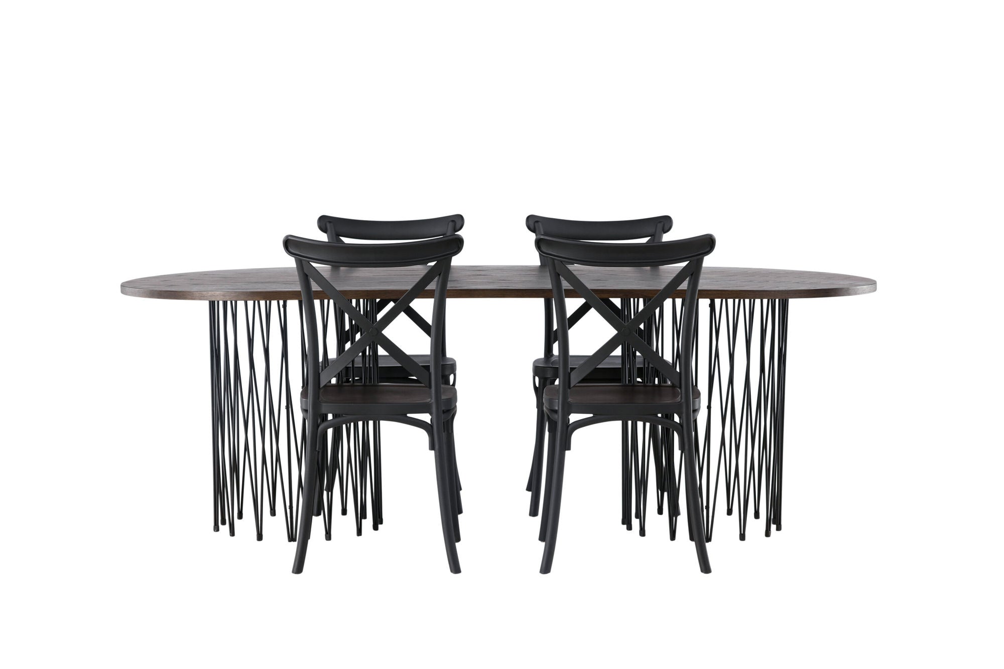 Venture Home Stone oval spisebord - Black / Mocca Veneer +Crosett Spisebordsstol - Matte Black / Matte Black Plastic _4