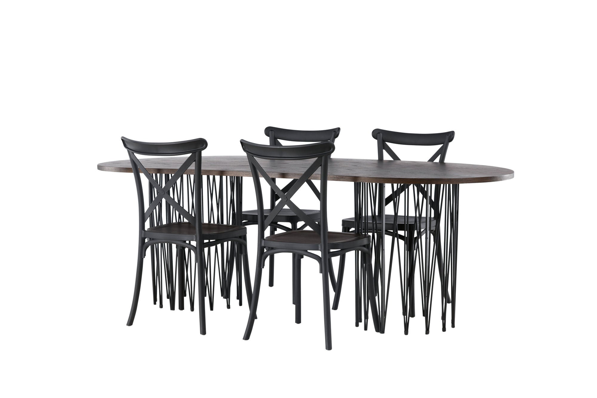 Venture Home Stone oval spisebord - Black / Mocca Veneer +Crosett Spisebordsstol - Matte Black / Matte Black Plastic _4