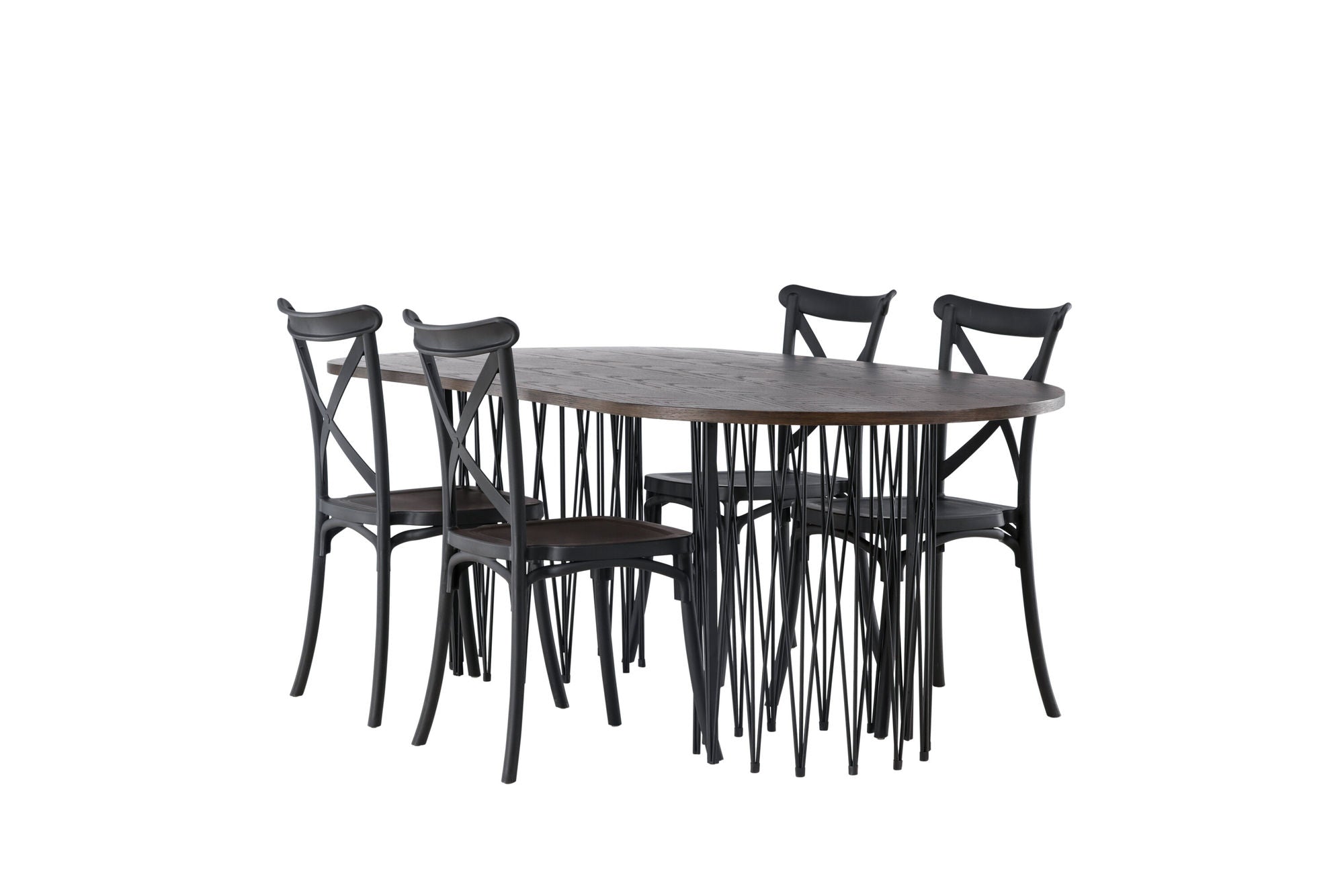 Venture Home Stone oval spisebord - Black / Mocca Veneer +Crosett Spisebordsstol - Matte Black / Matte Black Plastic _4