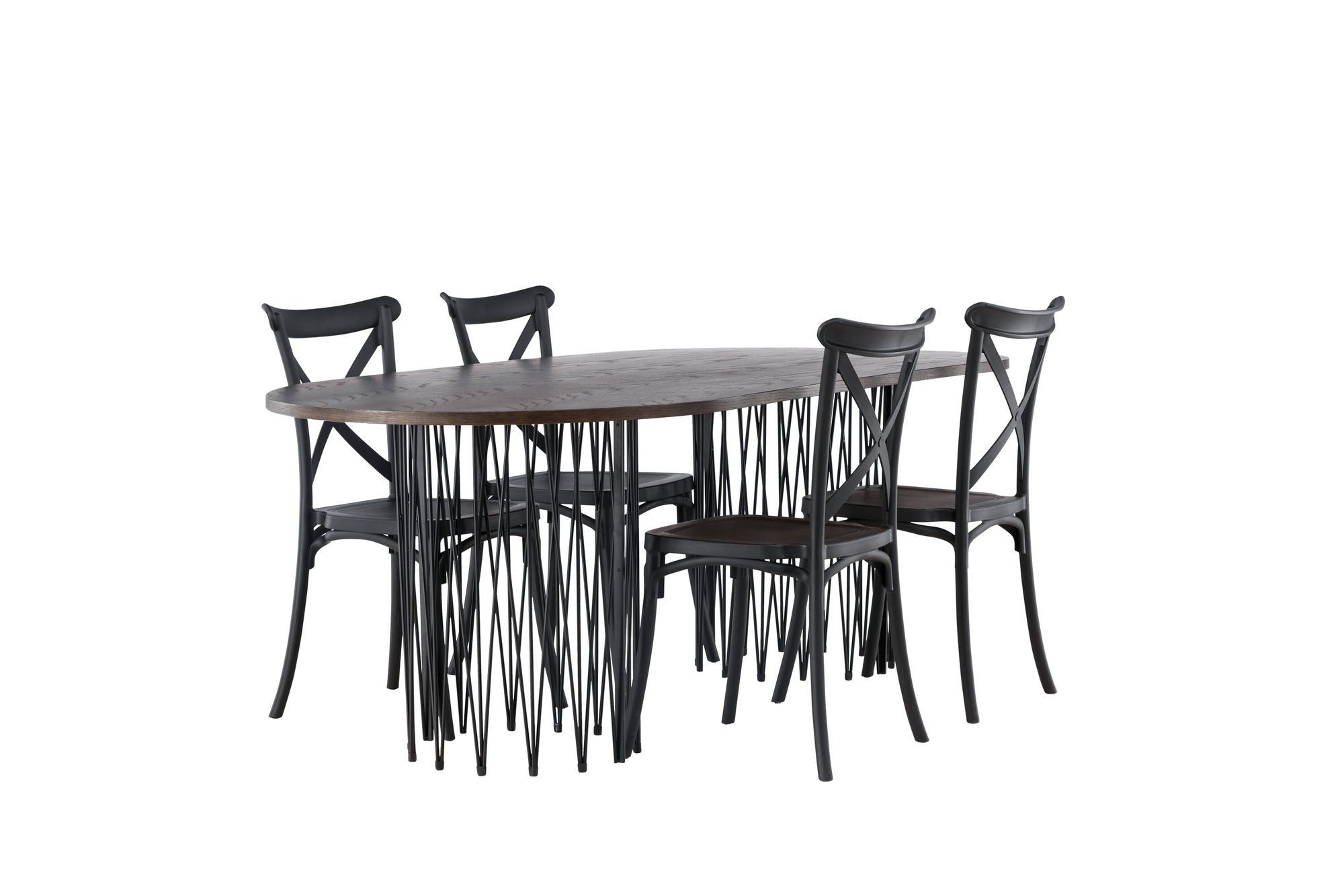 Venture Home Stone oval spisebord - Black / Mocca Veneer +Crosett Spisebordsstol - Matte Black / Matte Black Plastic _4