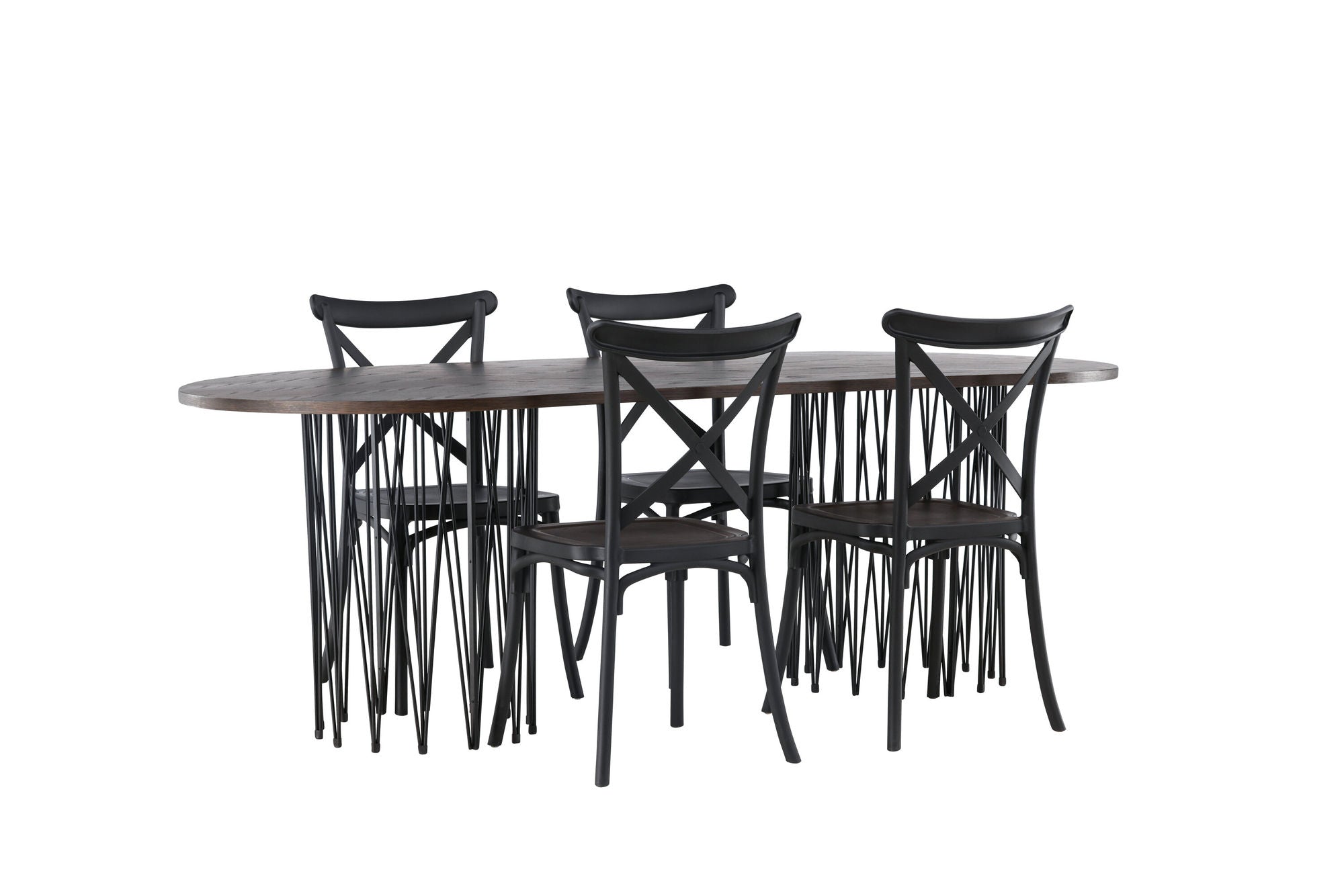 Venture Home Stone oval spisebord - Black / Mocca Veneer +Crosett Spisebordsstol - Matte Black / Matte Black Plastic _4