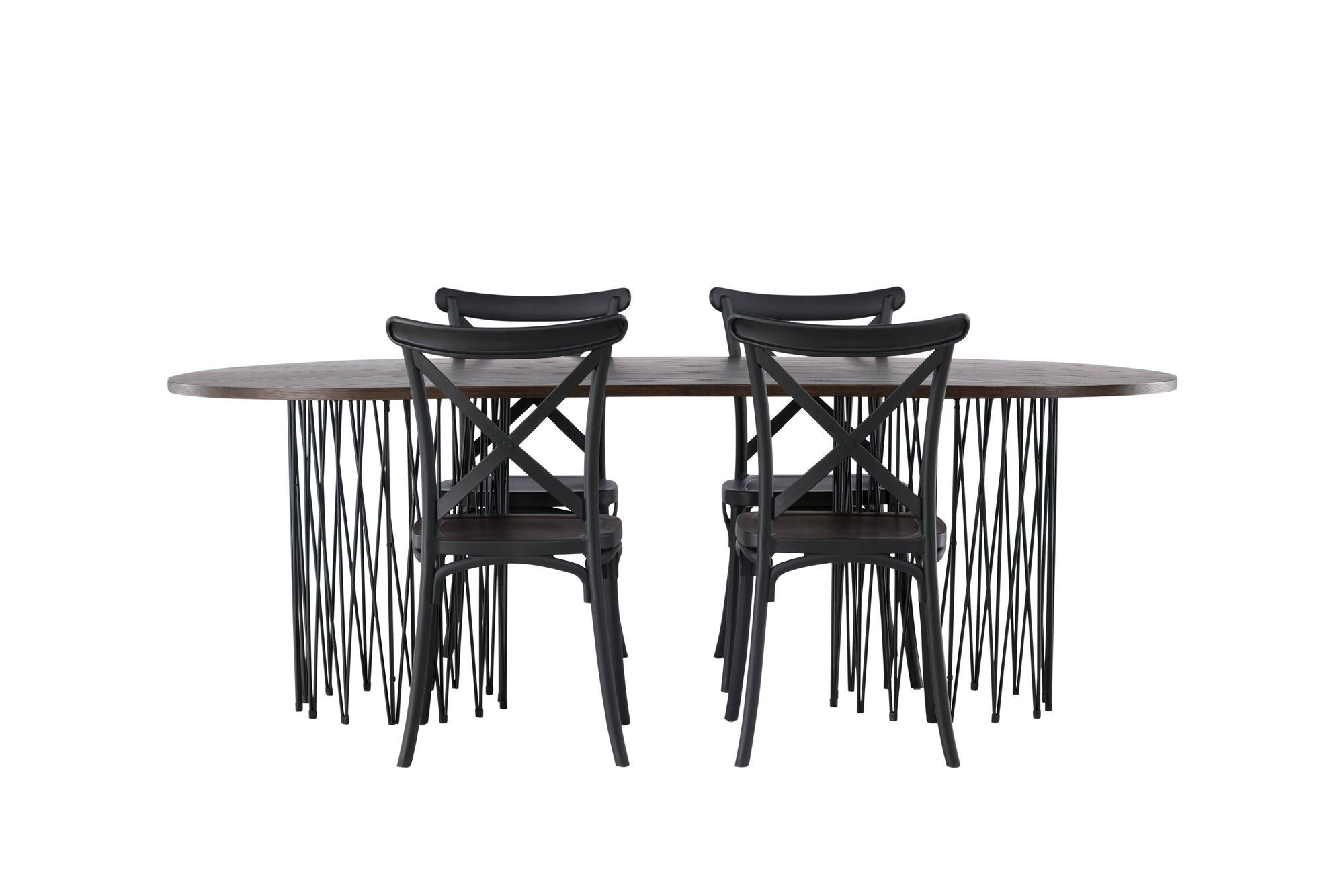Venture Home Stone oval spisebord - Black / Mocca Veneer +Crosett Spisebordsstol - Matte Black / Matte Black Plastic _4