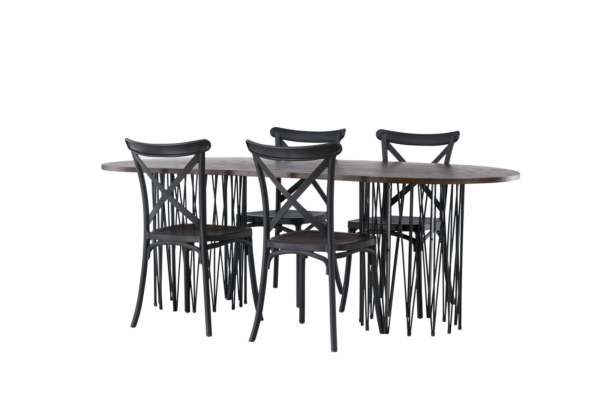 Venture Home Stone oval spisebord - Black / Mocca Veneer +Crosett Spisebordsstol - Matte Black / Matte Black Plastic _4