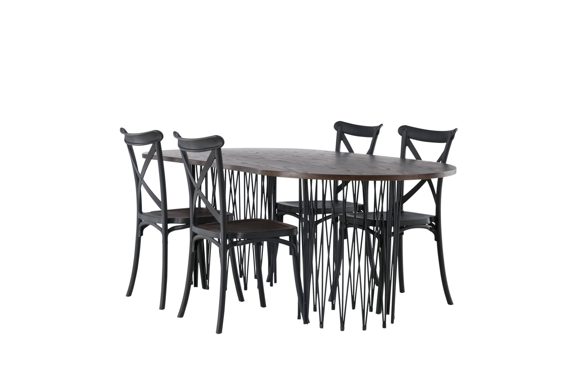Venture Home Stone oval spisebord - Black / Mocca Veneer +Crosett Spisebordsstol - Matte Black / Matte Black Plastic _4