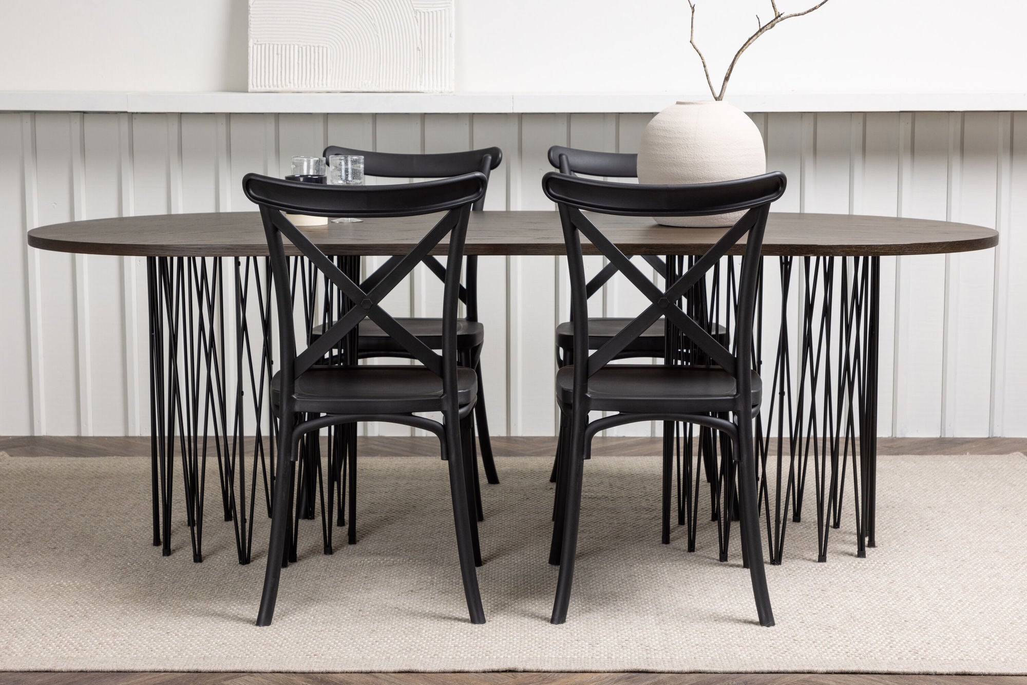 Venture Home Stone oval spisebord - Black / Mocca Veneer +Crosett Spisebordsstol - Matte Black / Matte Black Plastic _4