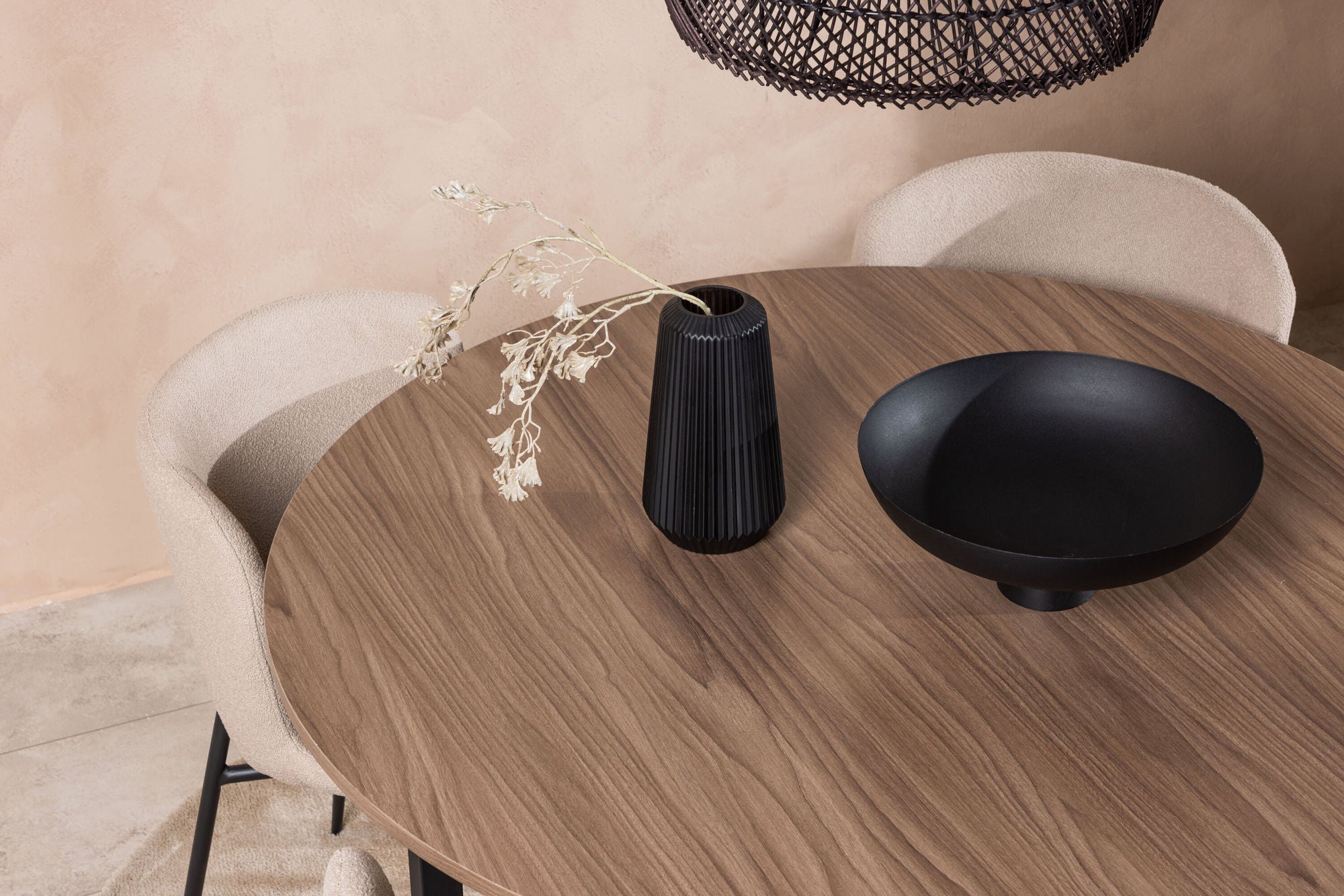 Venture Home Durango spisebord - Black / Walnut MDF +Modesto Spisebordsstol - Grey / Smoked Black Boucle _4