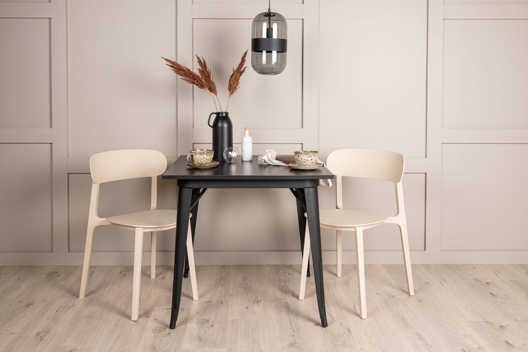 Venture Home Tempe spisebord - Black / Black MDF +Åstol Spisebordsstol - Nature Wood plastic composite _2