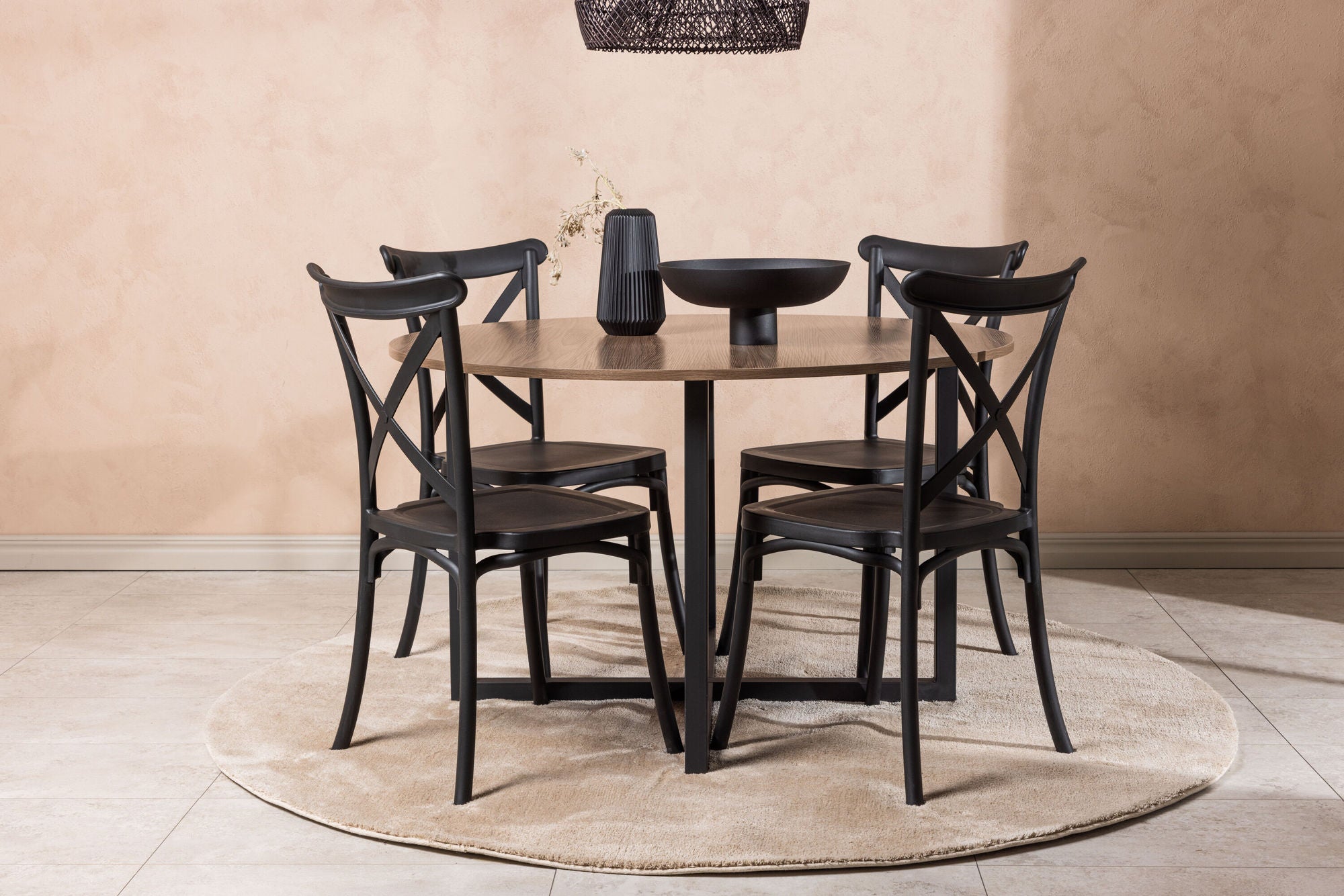 Venture Home Durango spisebord - Black / Walnut MDF +Crosett Spisebordsstol - Matte Black / Matte Black Plastic _4