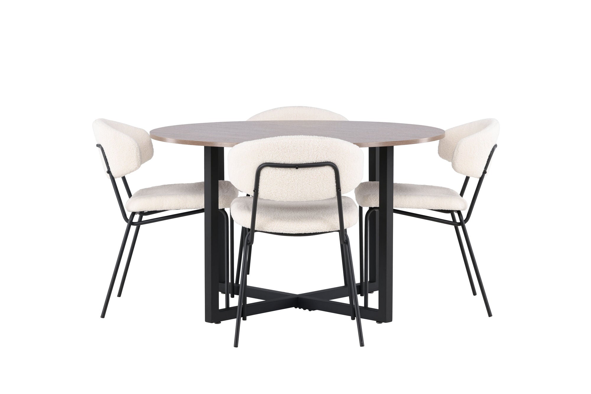 Venture Home Durango spisebord - Black / Walnut MDF +Chico Spisebordsstol - Black / White Boucle _4