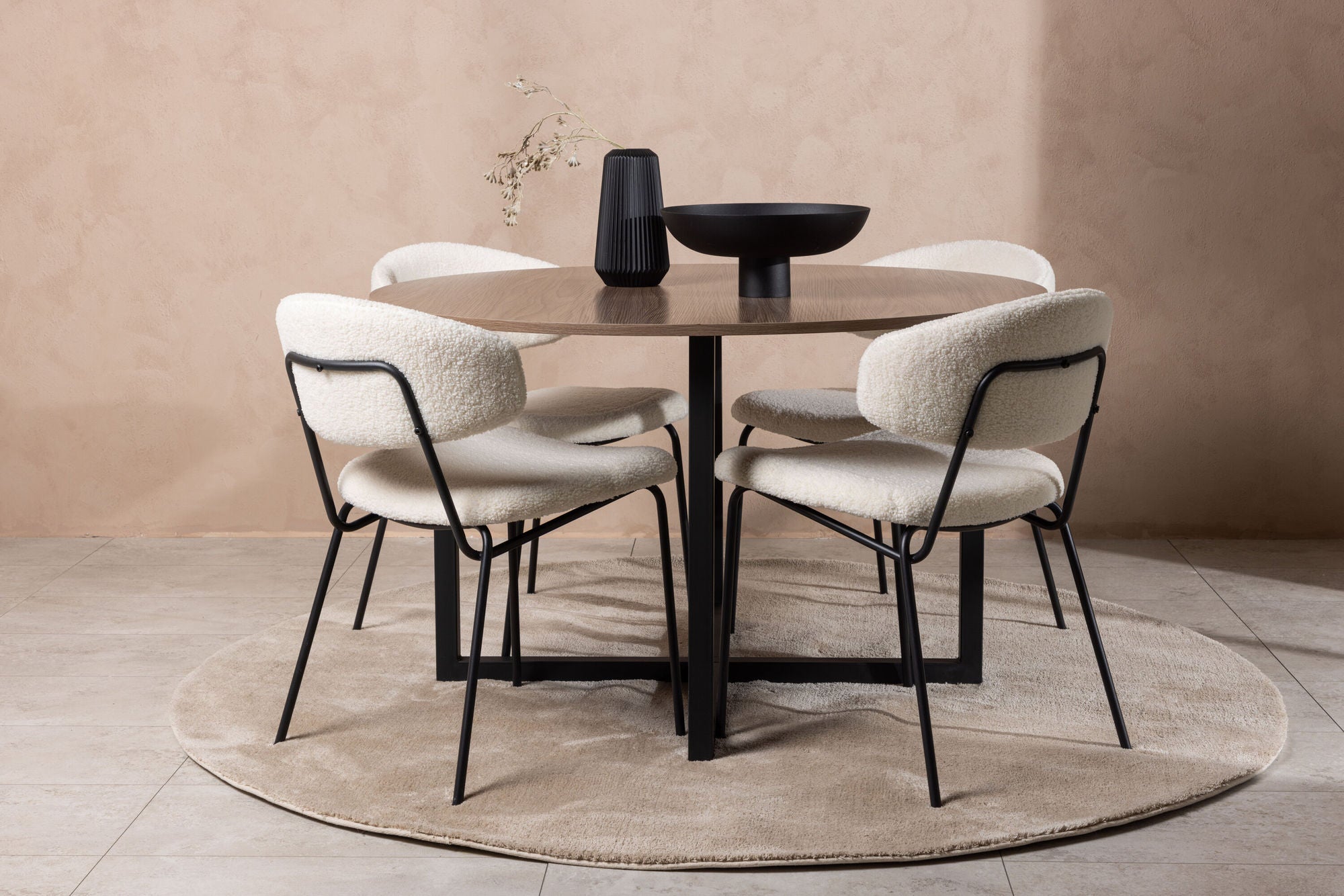 Venture Home Durango spisebord - Black / Walnut MDF +Chico Spisebordsstol - Black / White Boucle _4