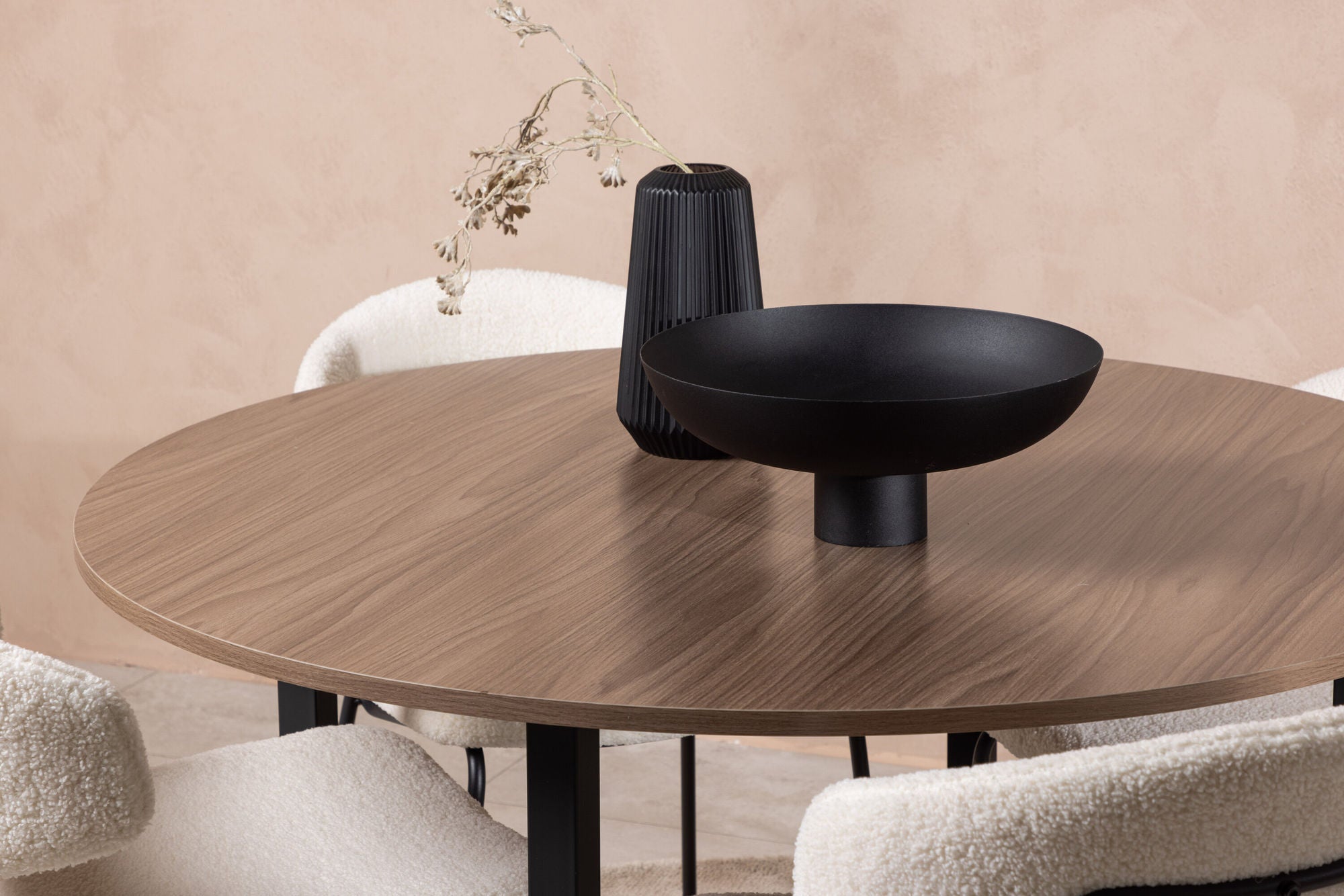 Venture Home Durango spisebord - Black / Walnut MDF +Chico Spisebordsstol - Black / White Boucle _4