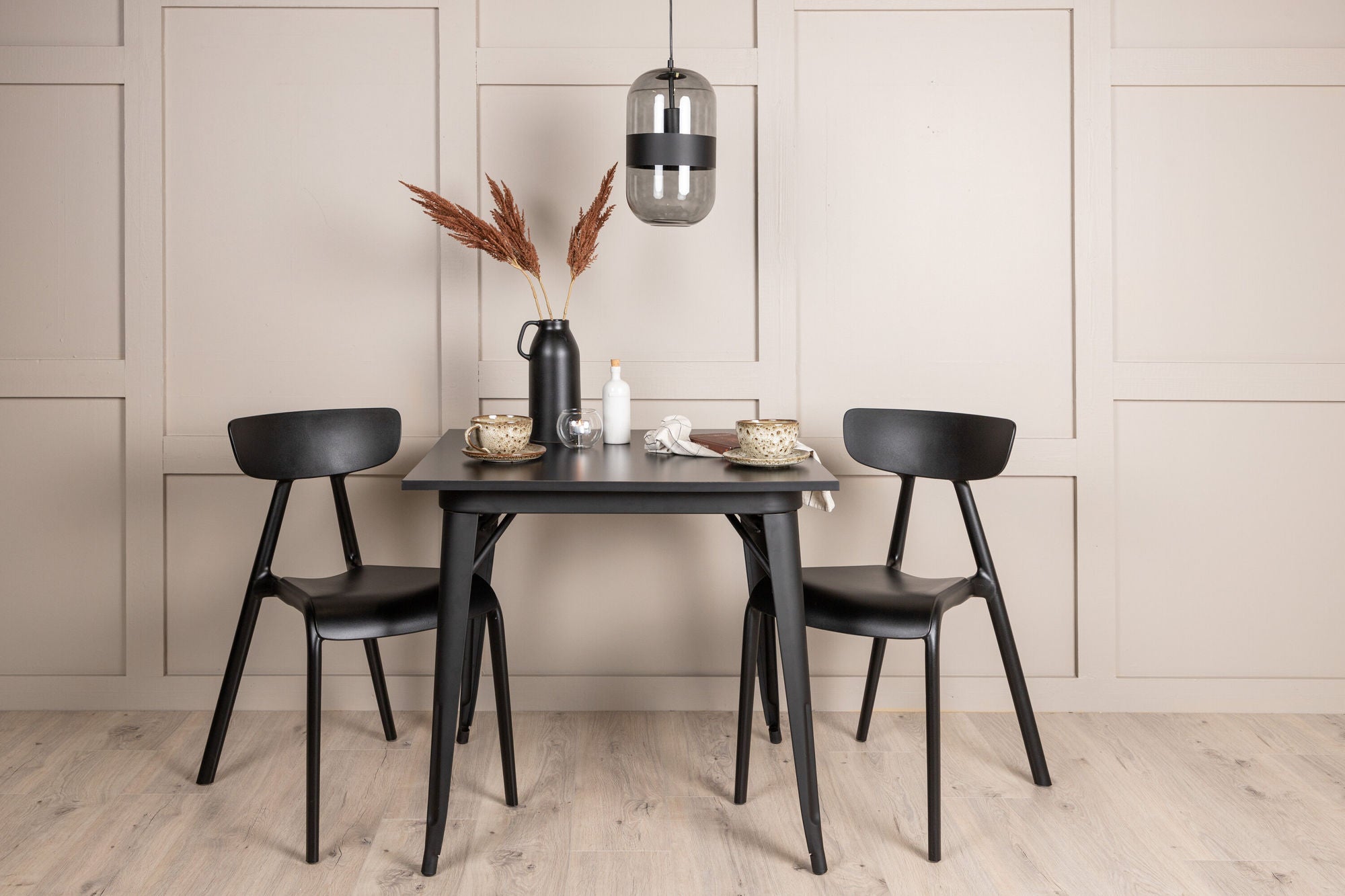 Venture Home Tempe spisebord - Black / Black MDF +Ursholmen Spisebordsstol - Black Polypropylene _2