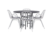 Venture Home Copenhagen spisebord - Black / Black Veneer +Dyrön Spisebordsstol - Greige Polypropylene _4