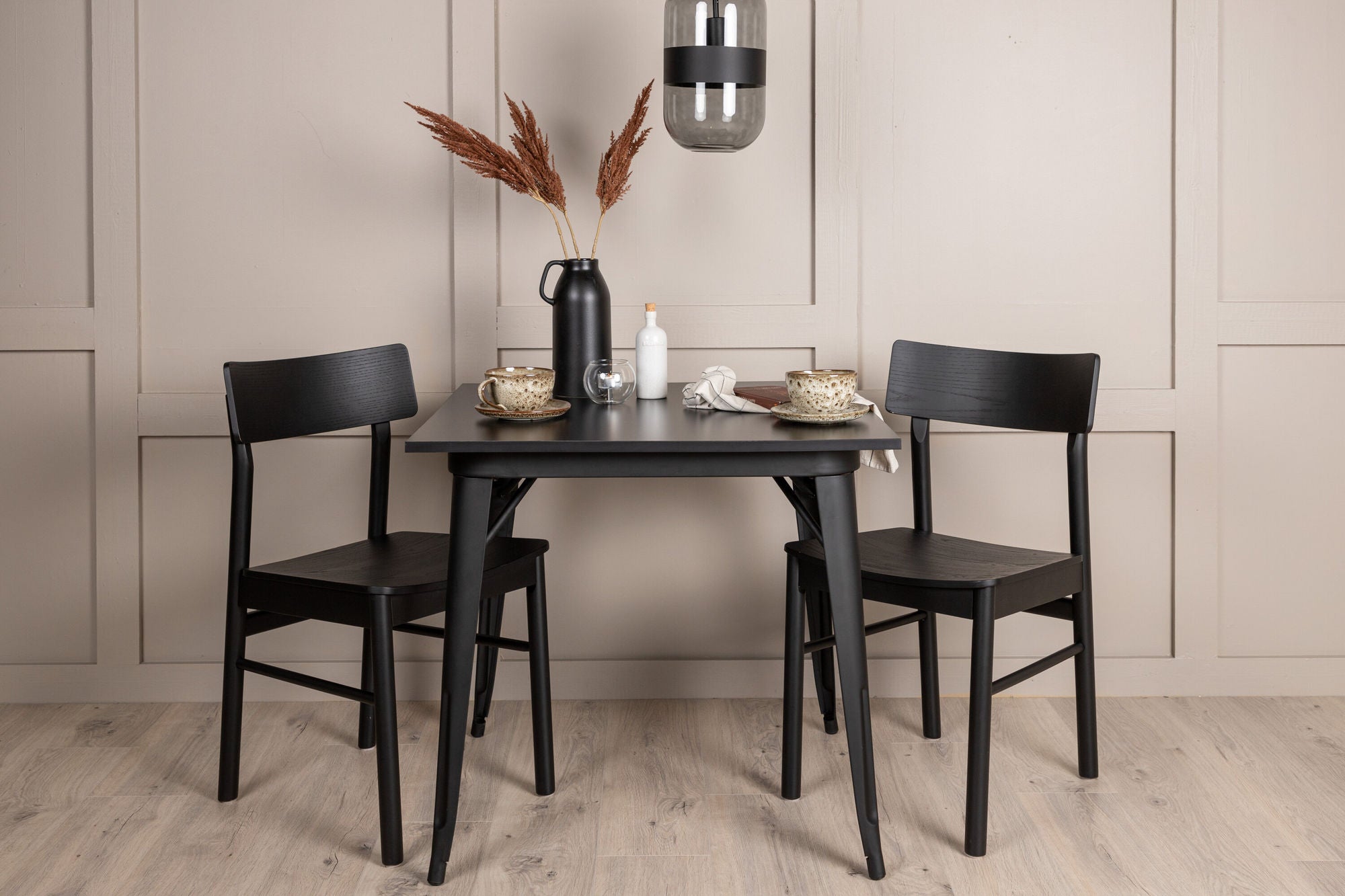 Venture Home Tempe spisebord - Black / Black MDF +Montros Spisebordsstol - Natural / Natural Rubberwood _2
