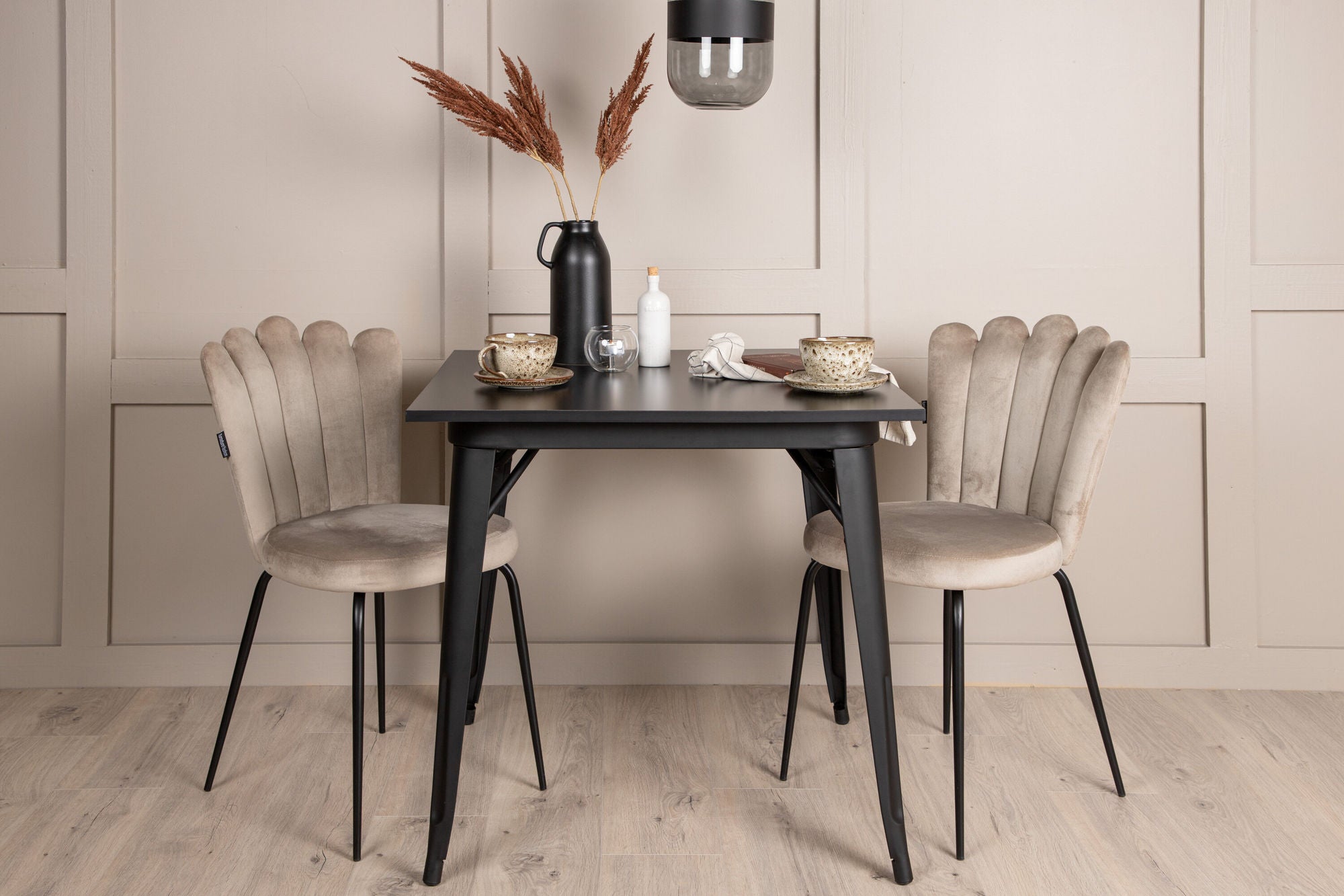 Venture Home Tempe spisebord - Black / Black MDF +Limhamn Light stol - Black / Beige Velvet _2