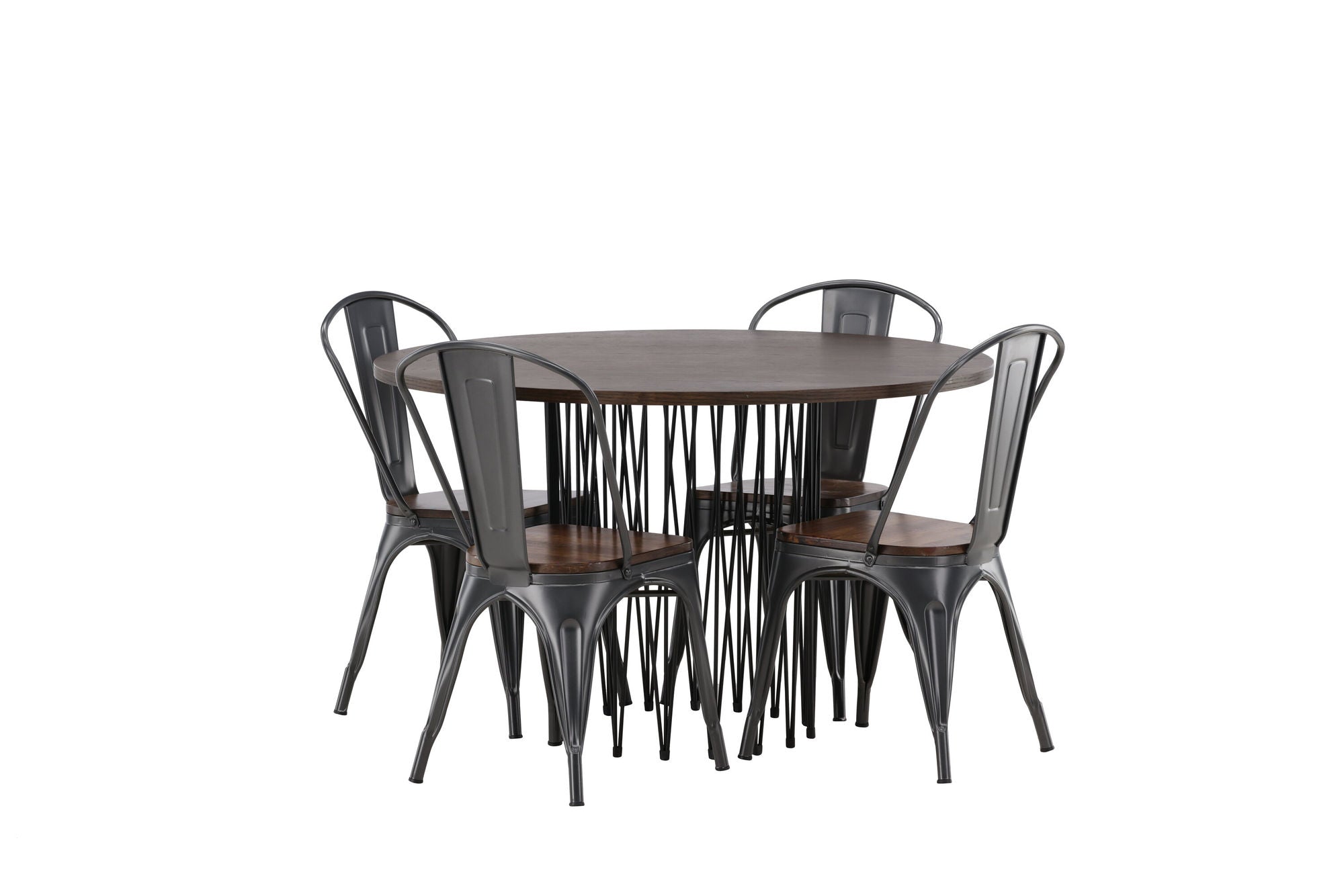 Venture Home Stone round spisebord - Black / Mocca Veneer +Tempe Spisebordsstol - Dark grey / Dark Brown MDF _4
