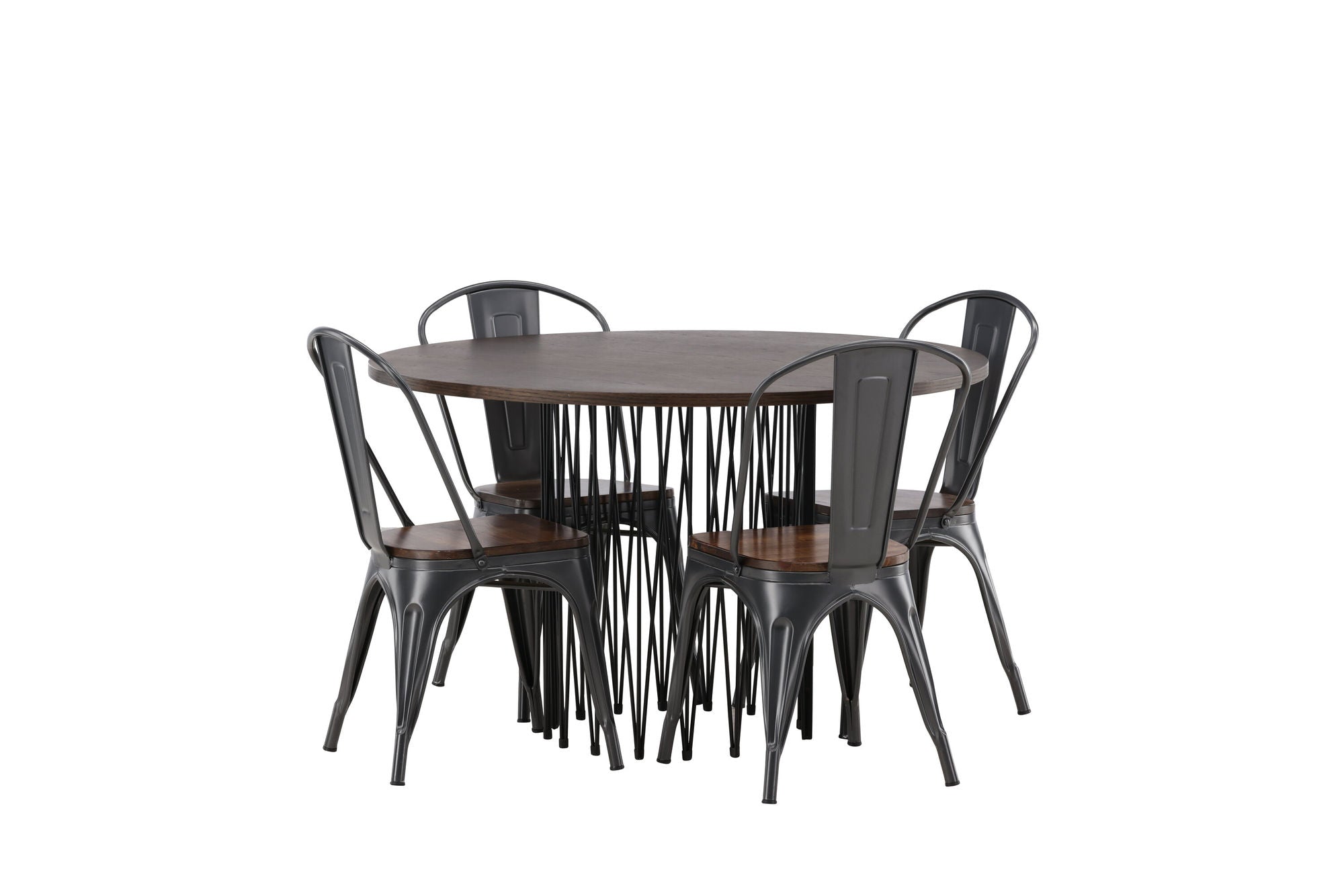 Venture Home Stone round spisebord - Black / Mocca Veneer +Tempe Spisebordsstol - Dark grey / Dark Brown MDF _4