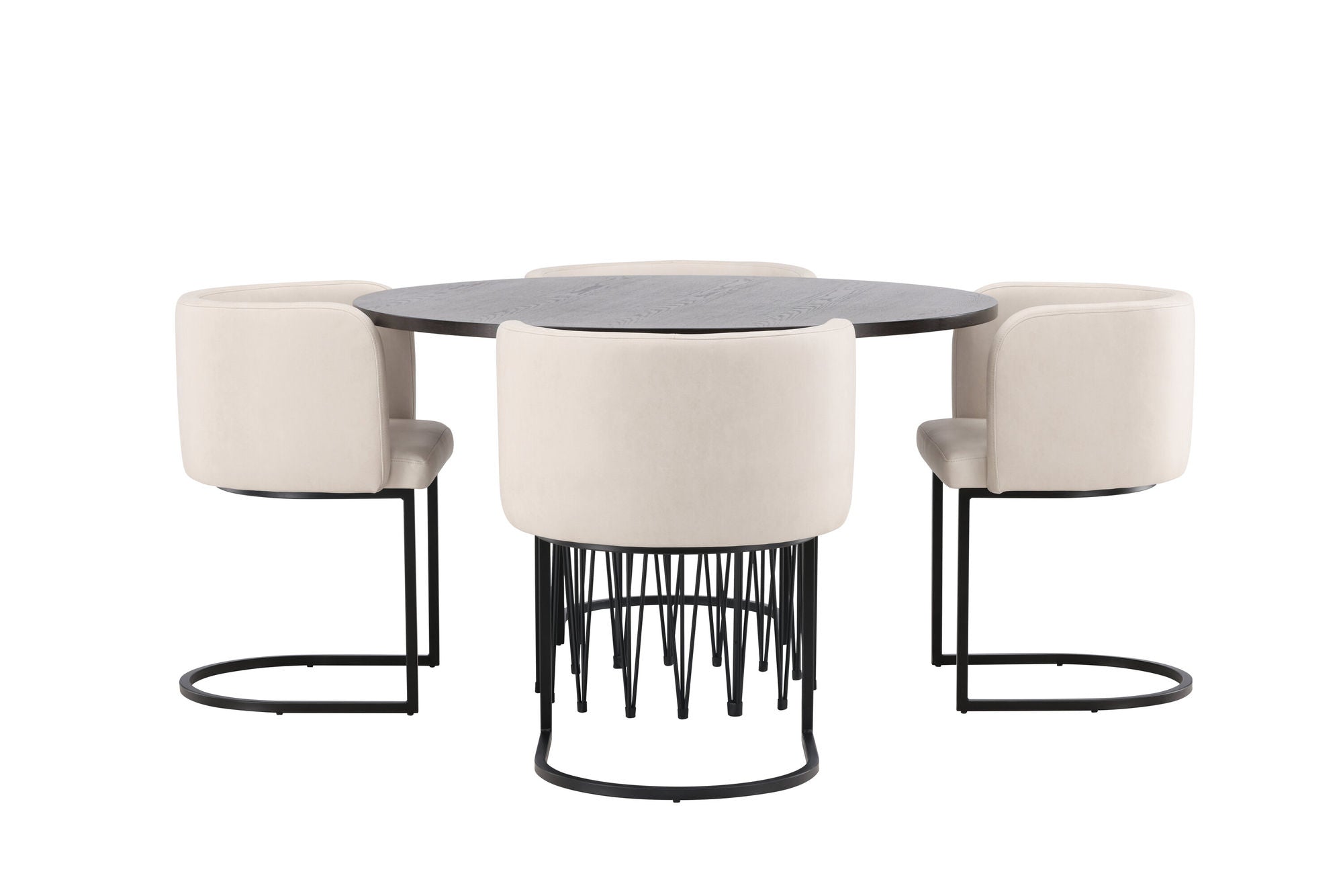Venture Home Stone round spisebord - Black / Mocca Veneer +Simrishman Spisebordsstol - Black / Beige TC-fabric _4