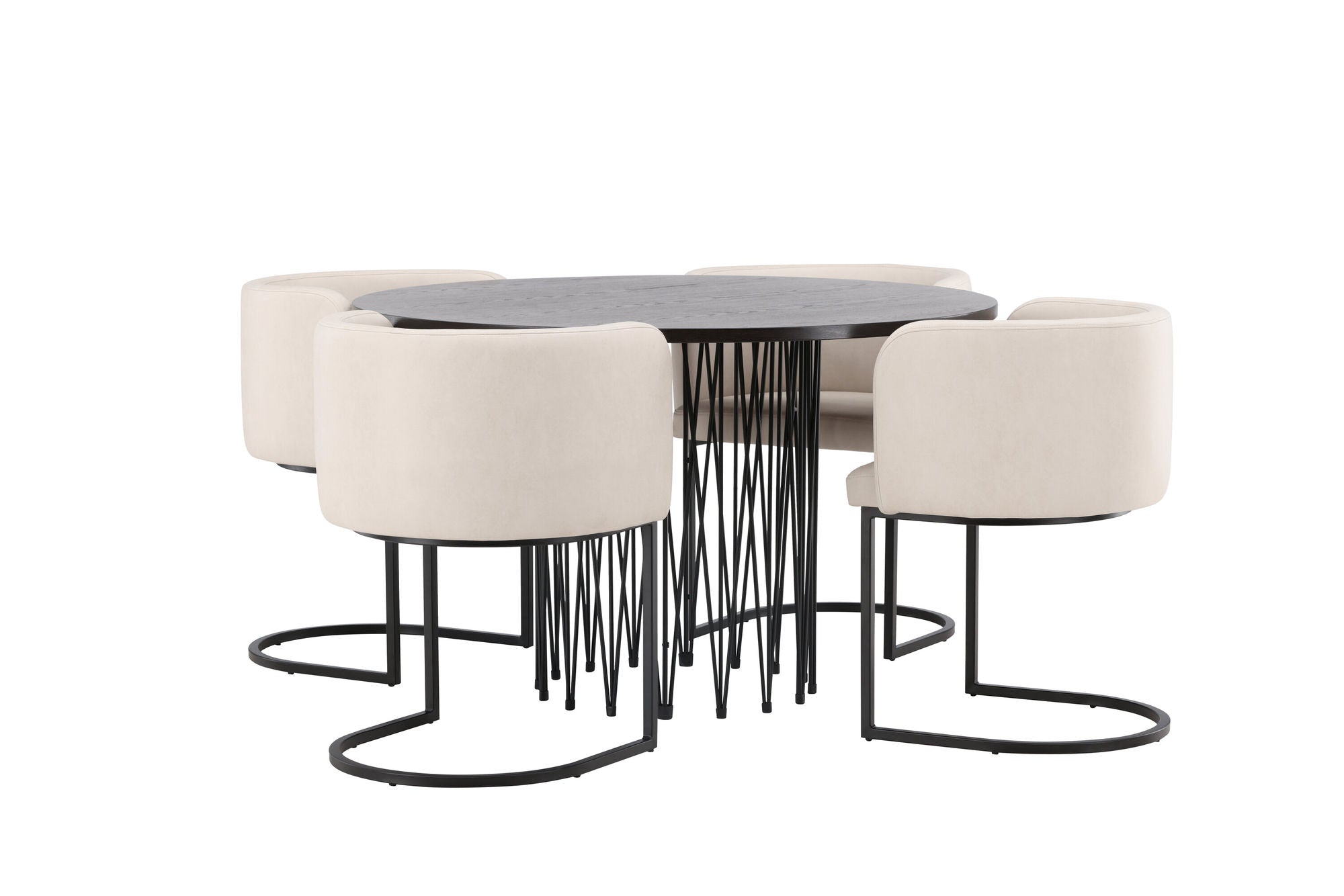 Venture Home Stone round spisebord - Black / Mocca Veneer +Simrishman Spisebordsstol - Black / Beige TC-fabric _4