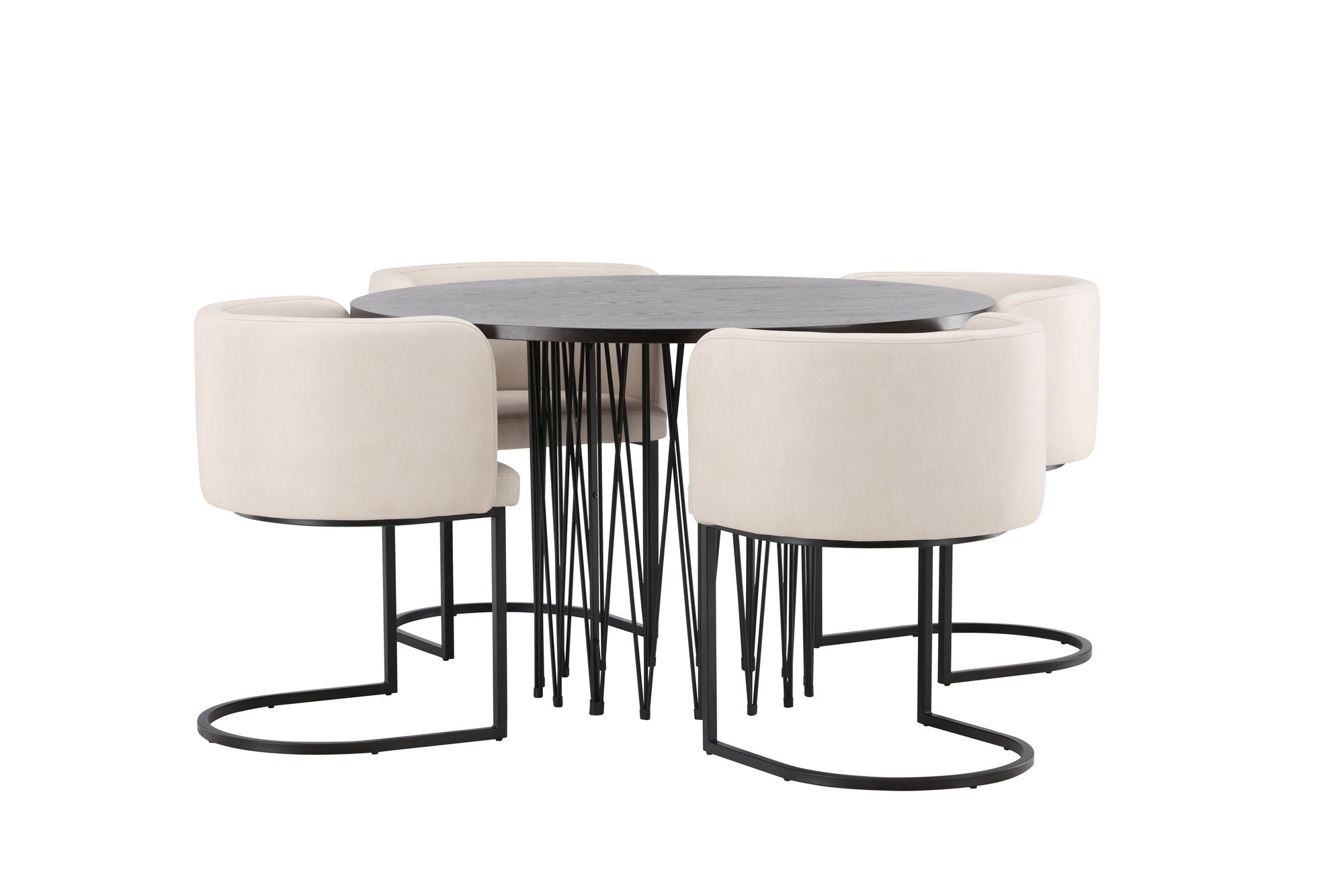 Venture Home Stone round spisebord - Black / Mocca Veneer +Simrishman Spisebordsstol - Black / Beige TC-fabric _4