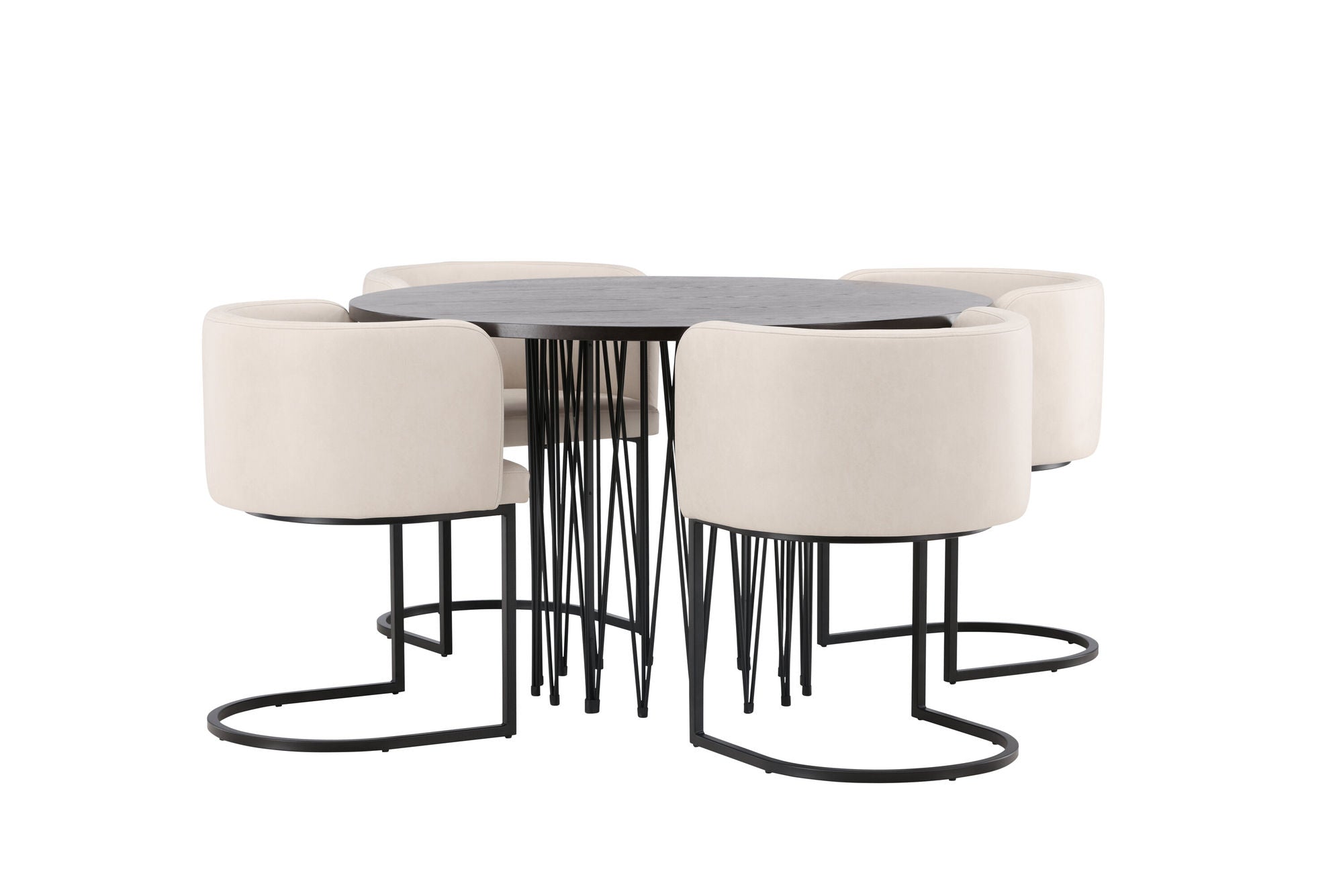 Venture Home Stone round spisebord - Black / Mocca Veneer +Simrishman Spisebordsstol - Black / Beige TC-fabric _4