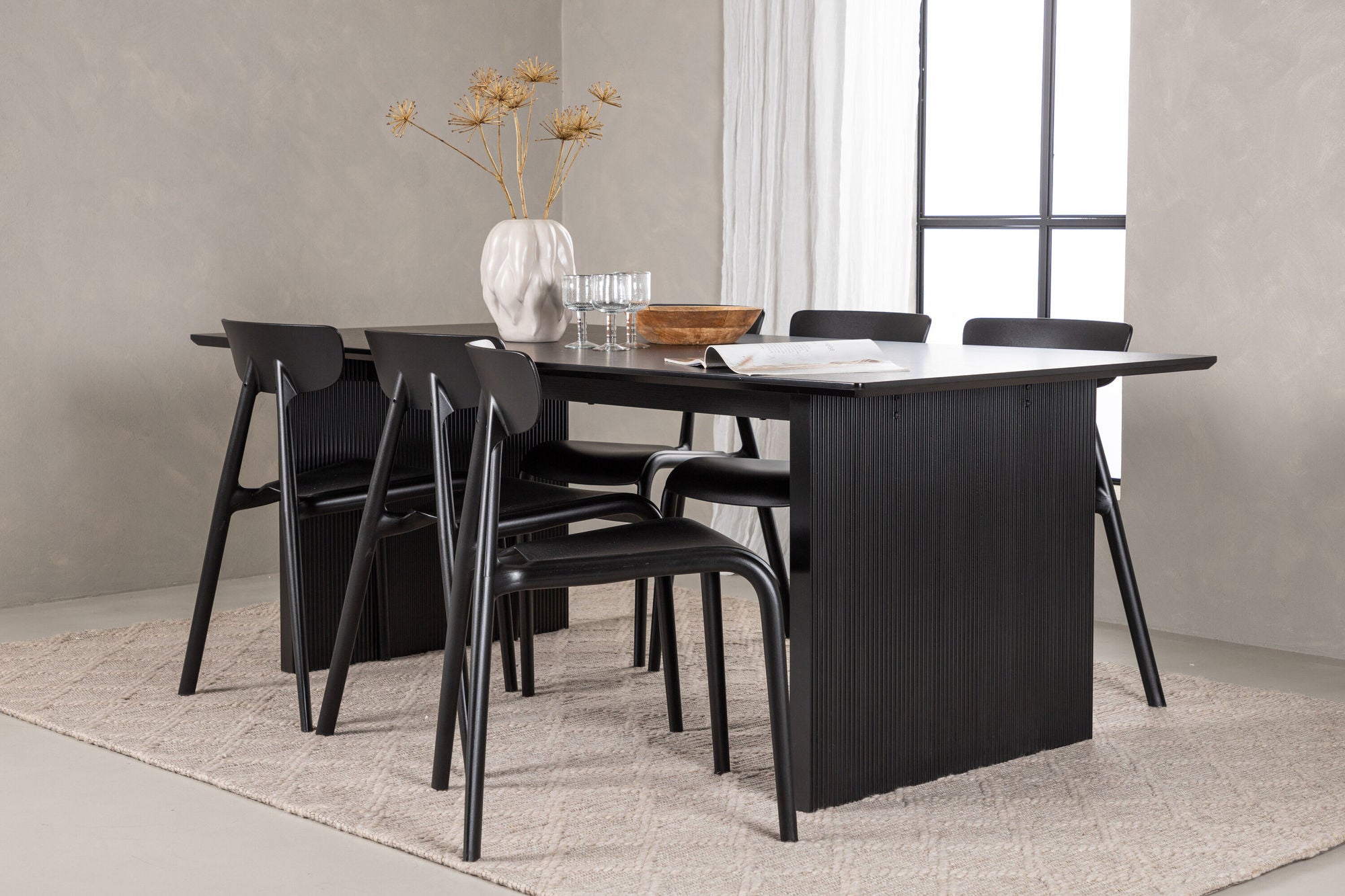 Venture Home Vail spisebord - Black / Smoked Black MDF +Ursholmen Spisebordsstol - Black Polypropylene _6