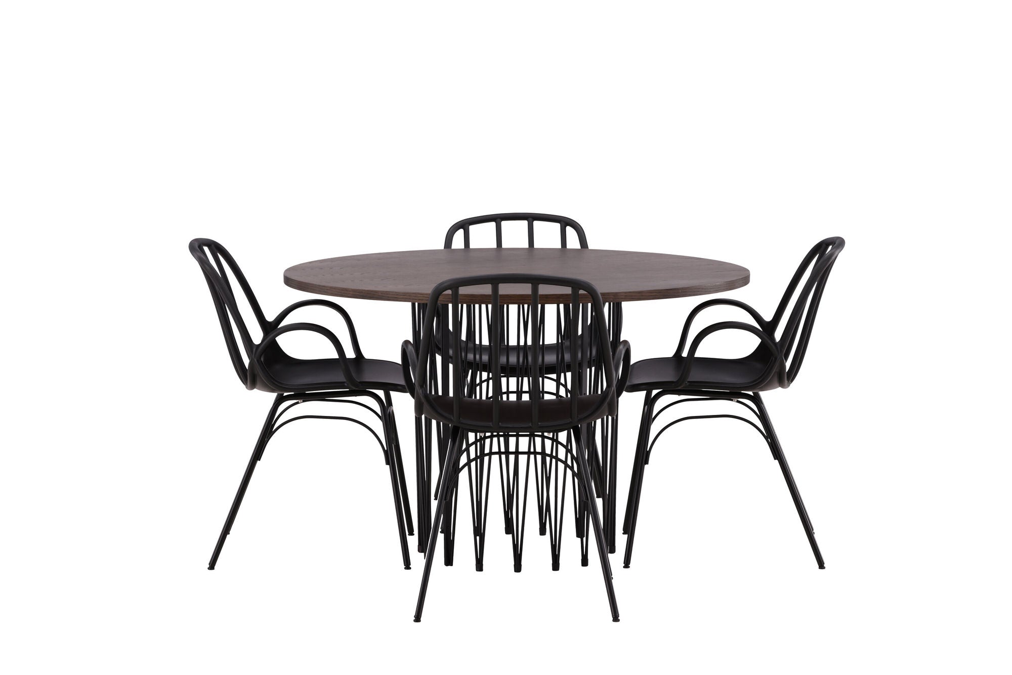 Venture Home Stone round spisebord - Black / Mocca Veneer +Dyrön Spisebordsstol - Black Polypropylene _4