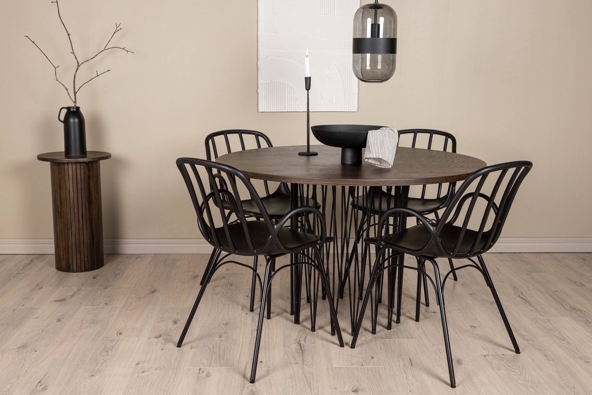 Venture Home Stone round spisebord - Black / Mocca Veneer +Dyrön Spisebordsstol - Black Polypropylene _4