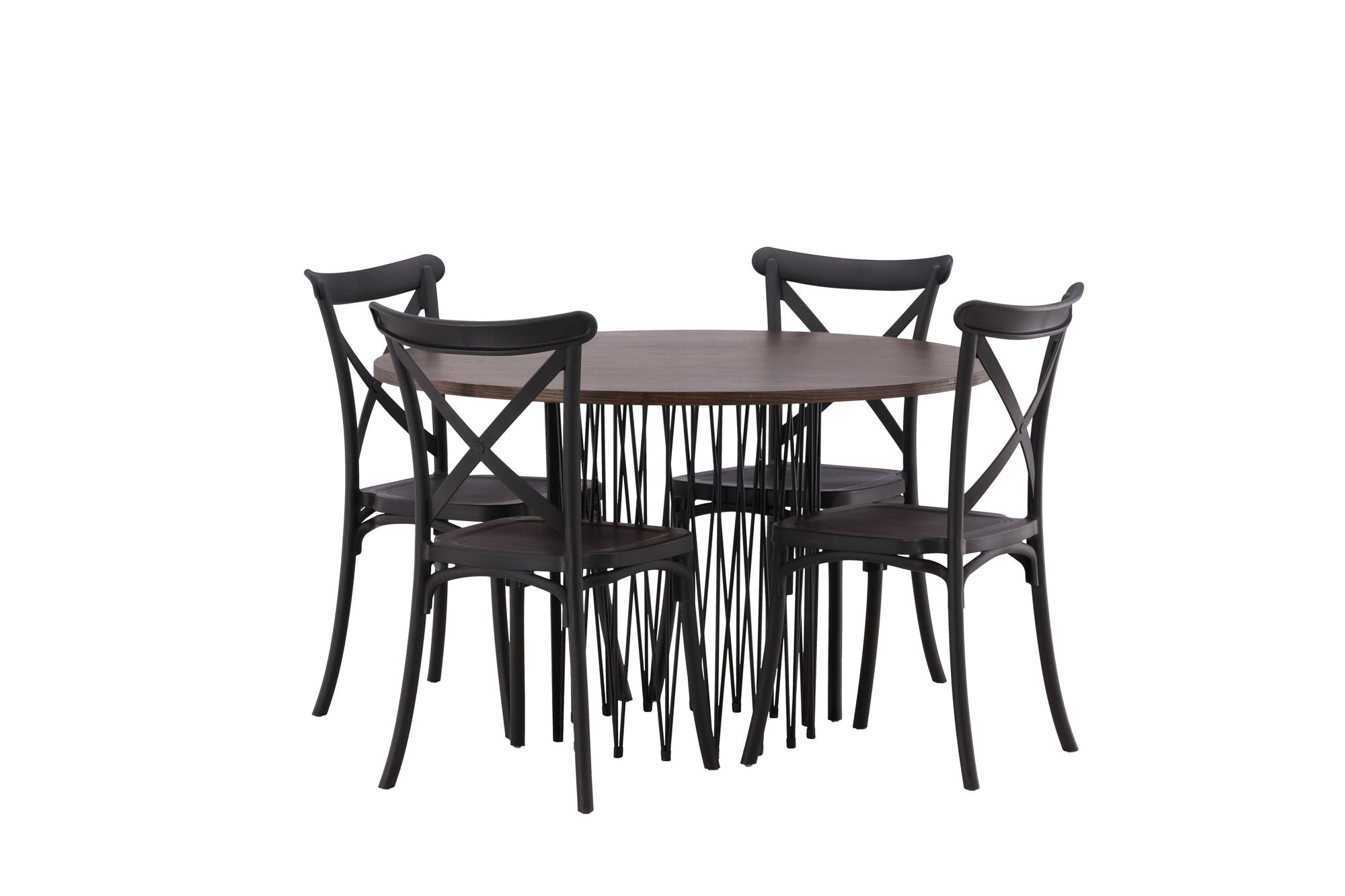 Venture Home Stone round spisebord - Black / Mocca Veneer +Crosett Spisebordsstol - Matte Black / Matte Black Plastic _4