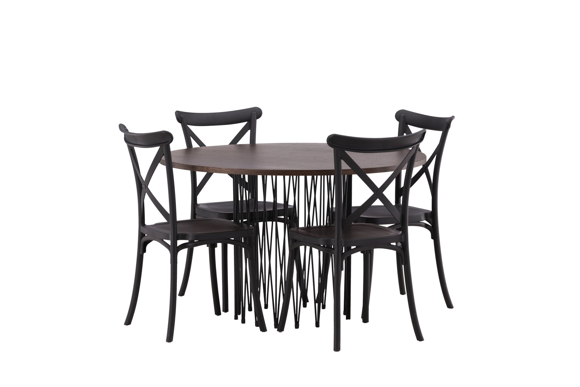 Venture Home Stone round spisebord - Black / Mocca Veneer +Crosett Spisebordsstol - Matte Black / Matte Black Plastic _4