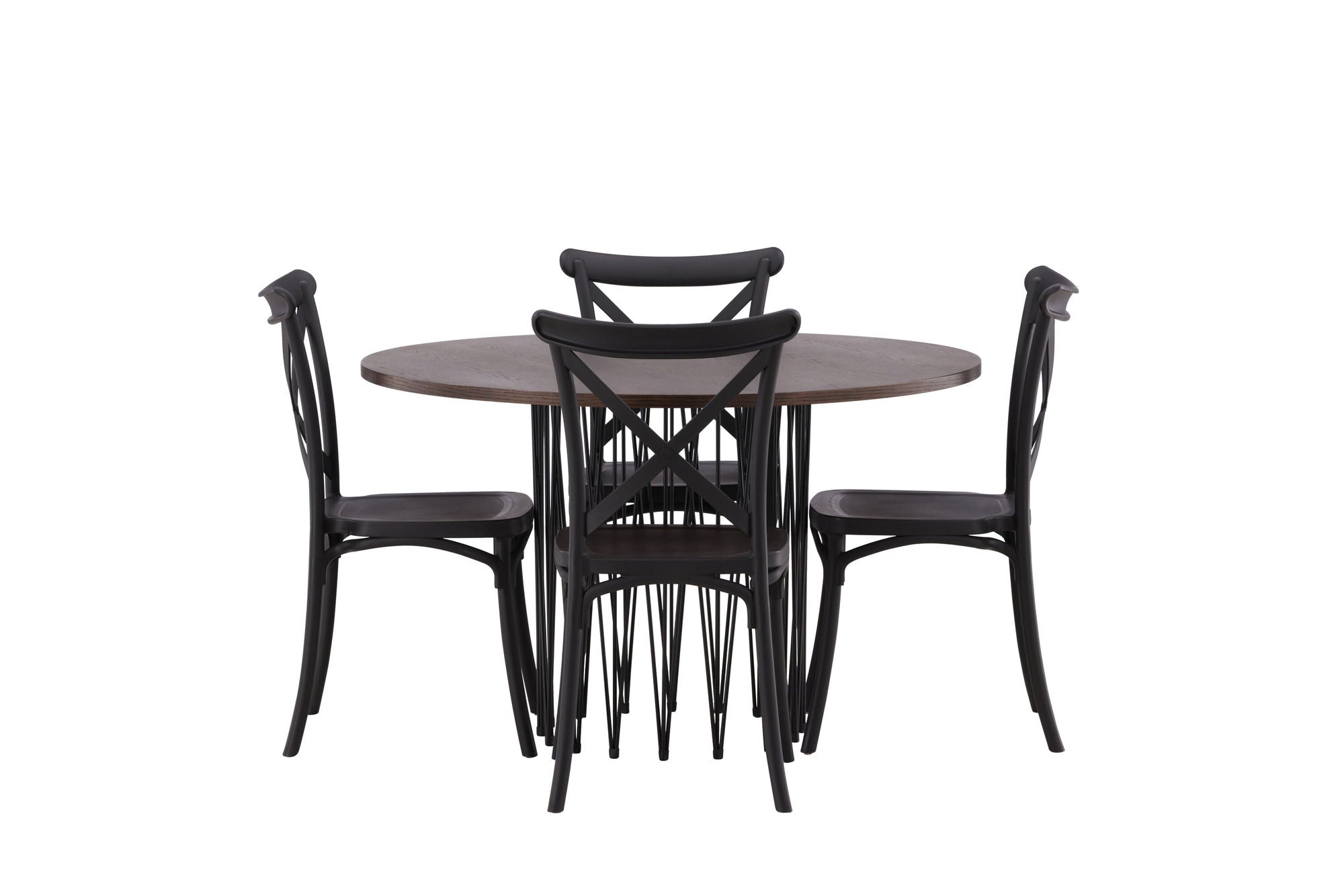 Venture Home Stone round spisebord - Black / Mocca Veneer +Crosett Spisebordsstol - Matte Black / Matte Black Plastic _4