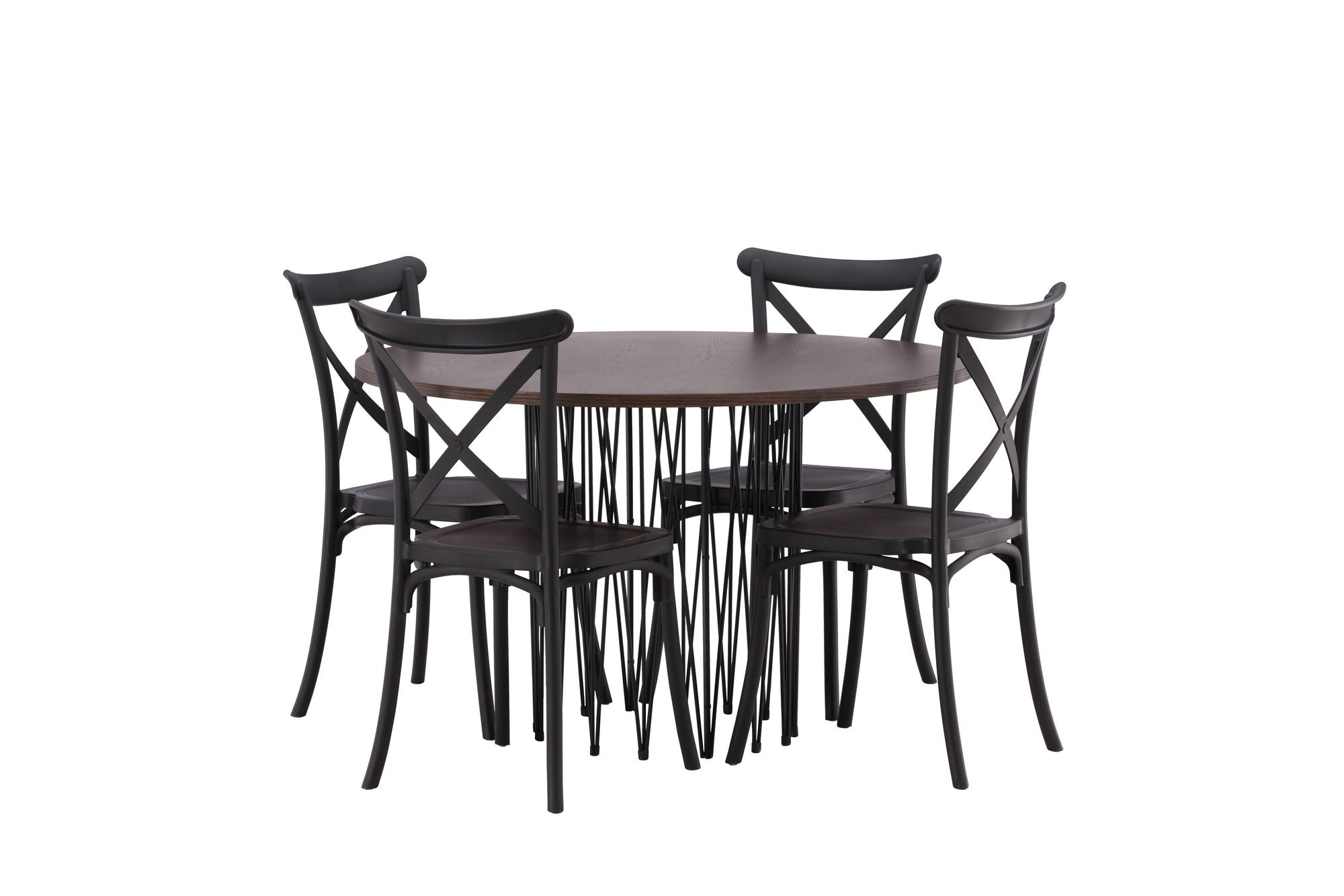Venture Home Stone round spisebord - Black / Mocca Veneer +Crosett Spisebordsstol - Matte Black / Matte Black Plastic _4
