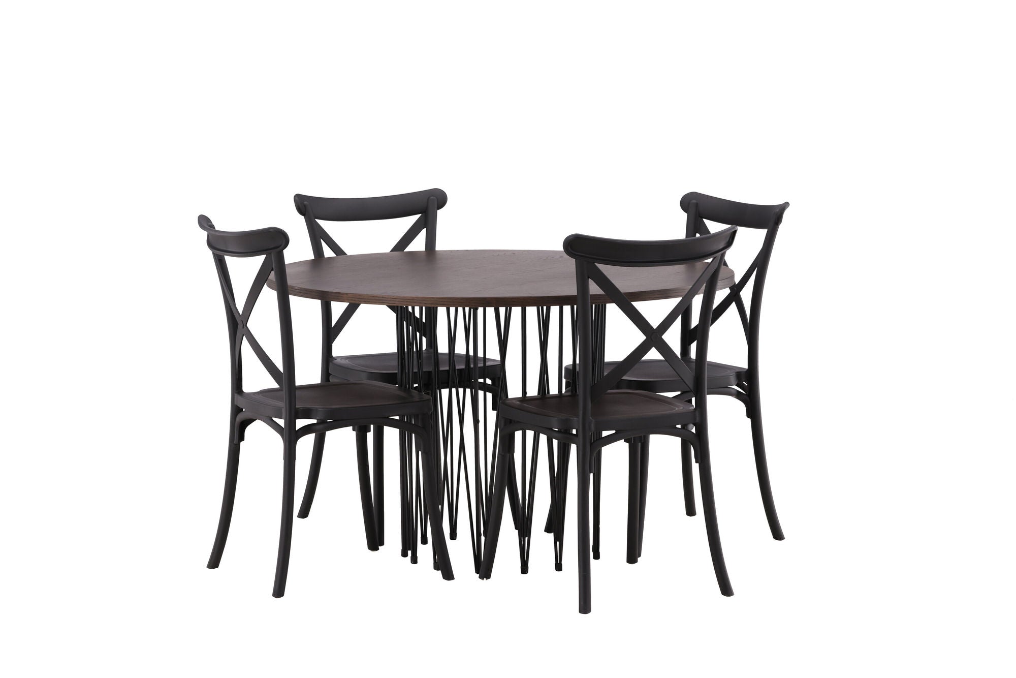 Venture Home Stone round spisebord - Black / Mocca Veneer +Crosett Spisebordsstol - Matte Black / Matte Black Plastic _4