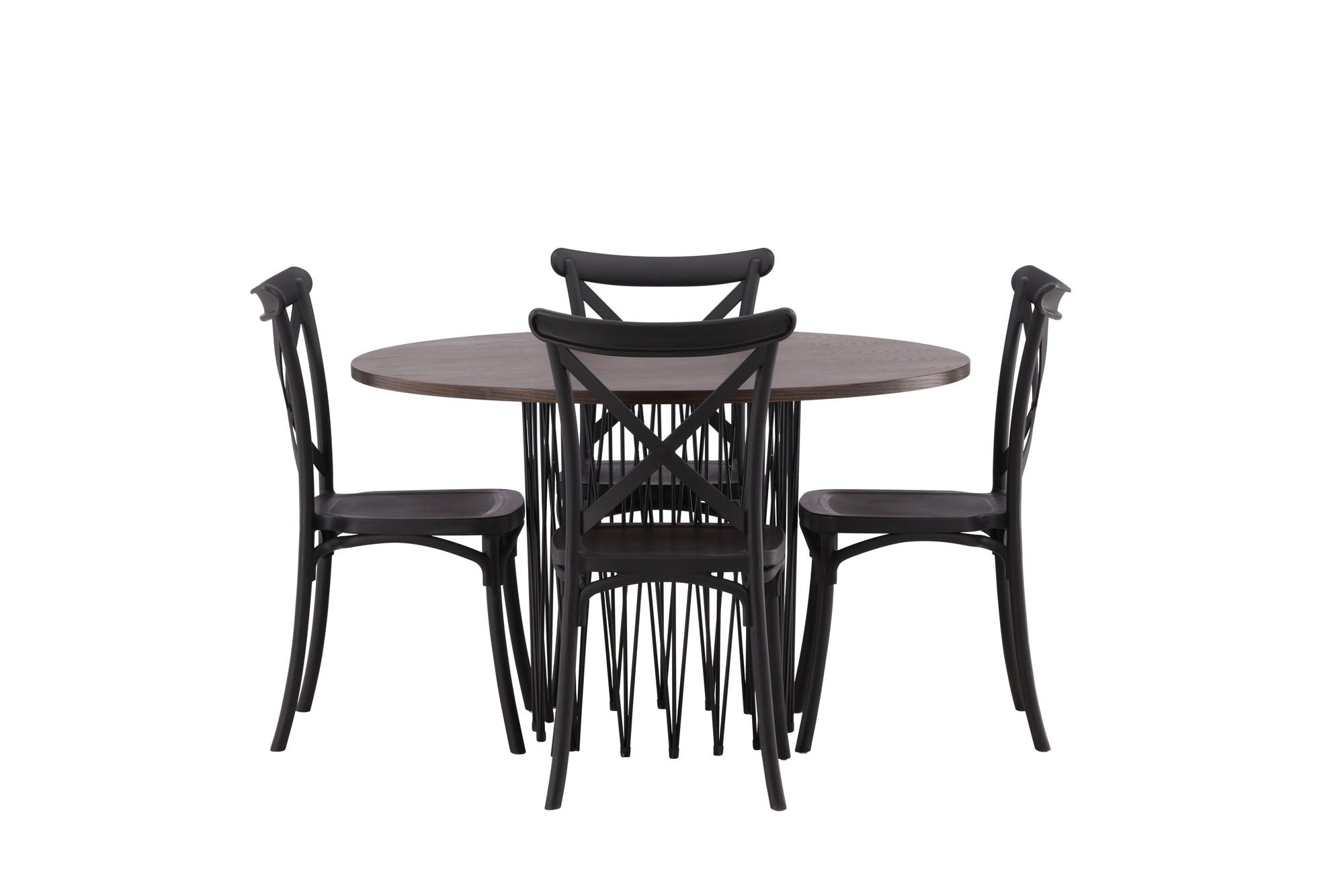 Venture Home Stone round spisebord - Black / Mocca Veneer +Crosett Spisebordsstol - Matte Black / Matte Black Plastic _4