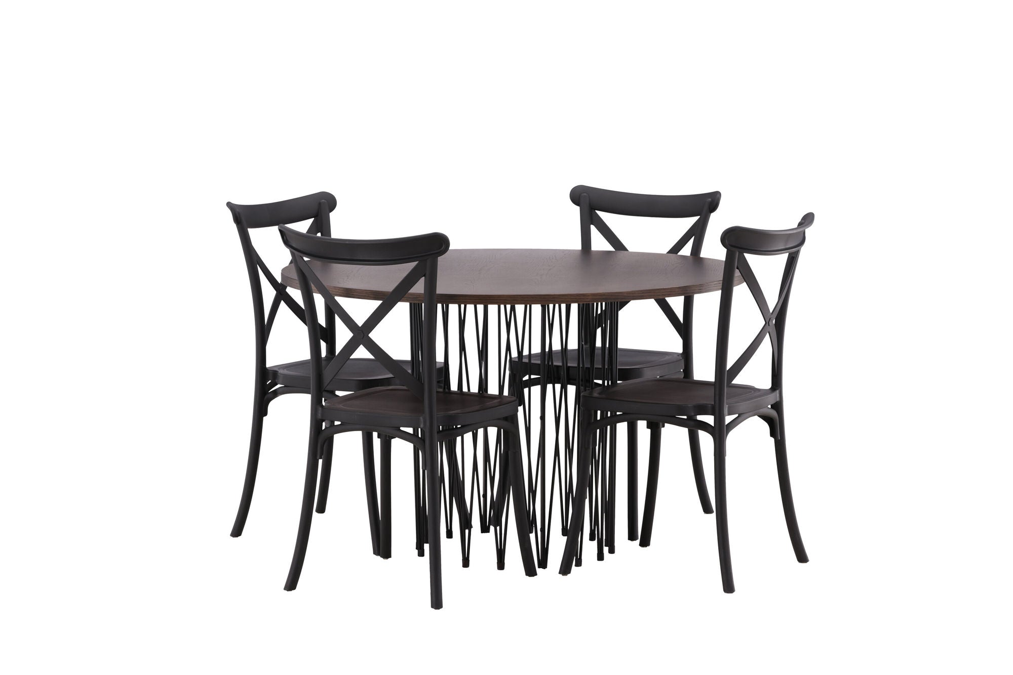 Venture Home Stone round spisebord - Black / Mocca Veneer +Crosett Spisebordsstol - Matte Black / Matte Black Plastic _4