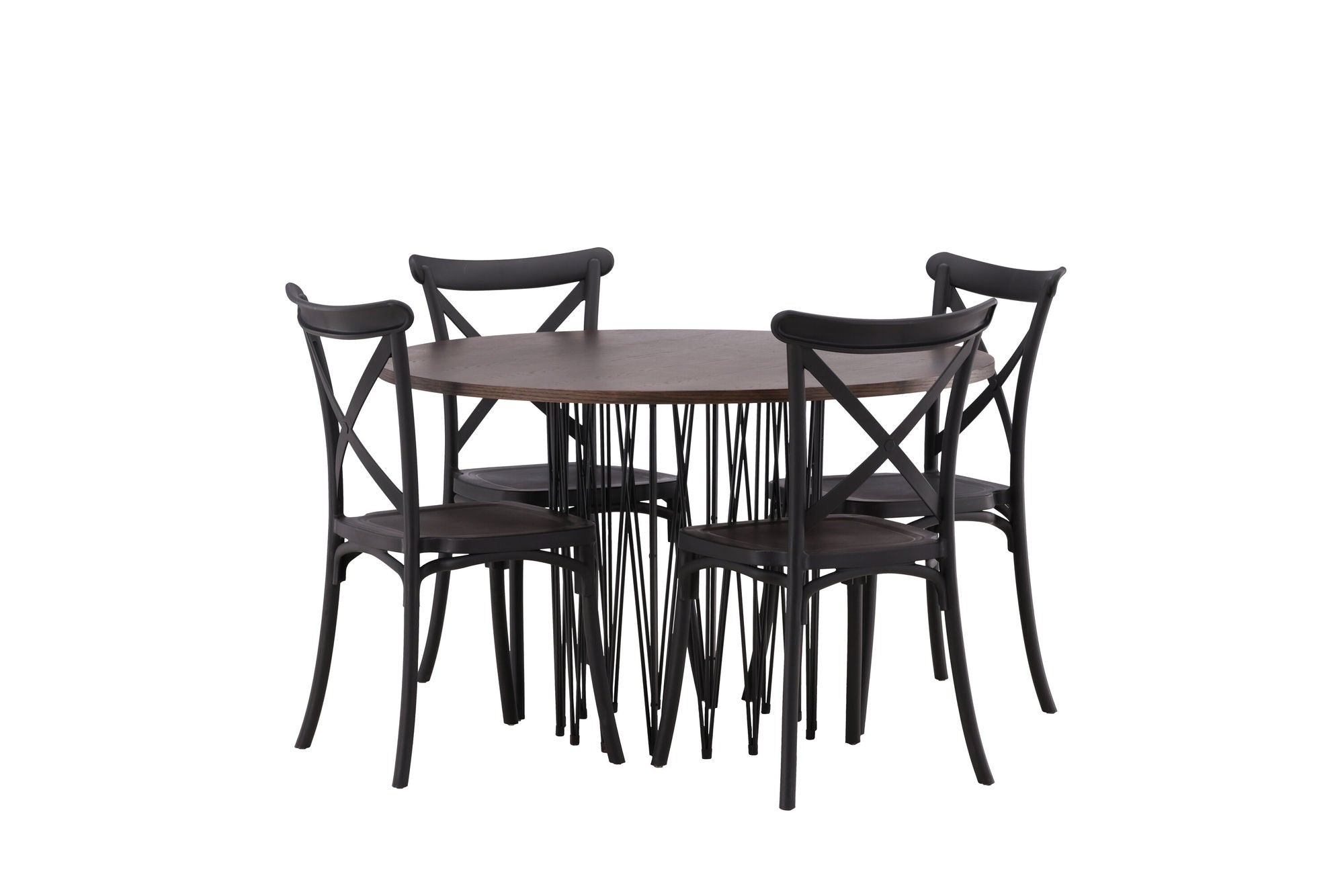 Venture Home Stone round spisebord - Black / Mocca Veneer +Crosett Spisebordsstol - Matte Black / Matte Black Plastic _4