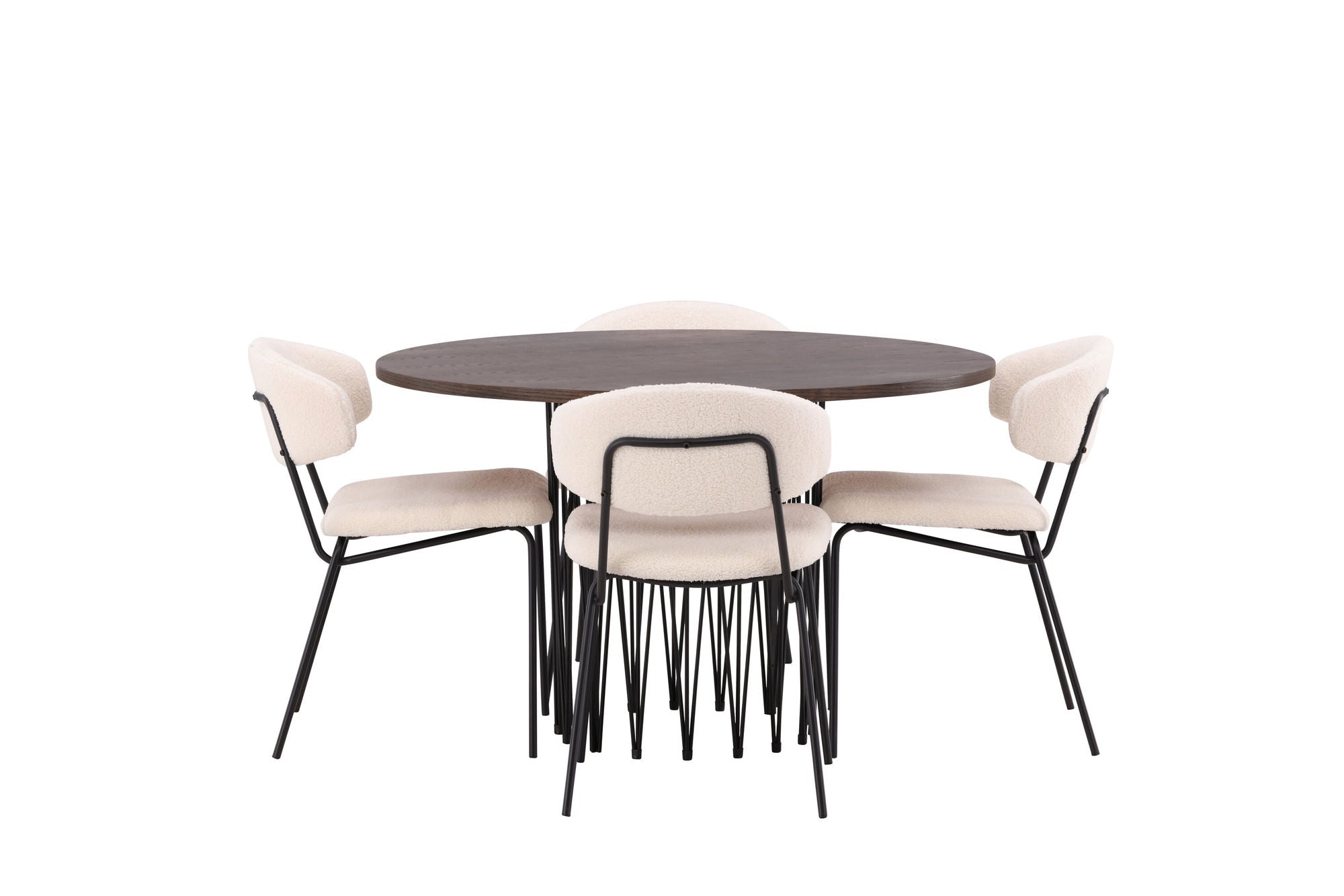 Venture Home Stone round spisebord - Black / Mocca Veneer +Chico Spisebordsstol - Black / White Boucle _4
