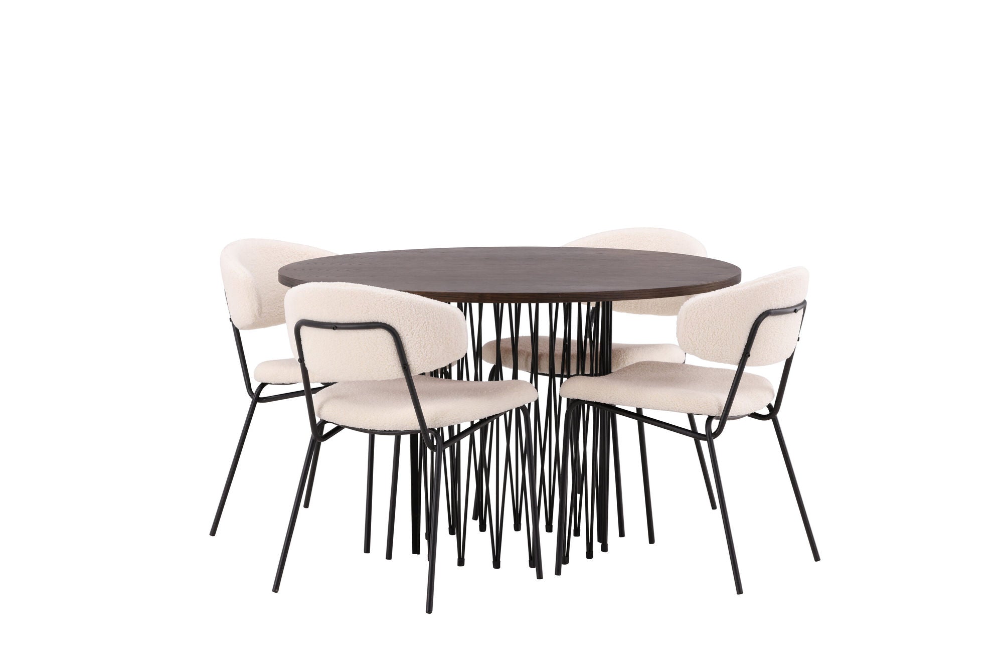 Venture Home Stone round spisebord - Black / Mocca Veneer +Chico Spisebordsstol - Black / White Boucle _4