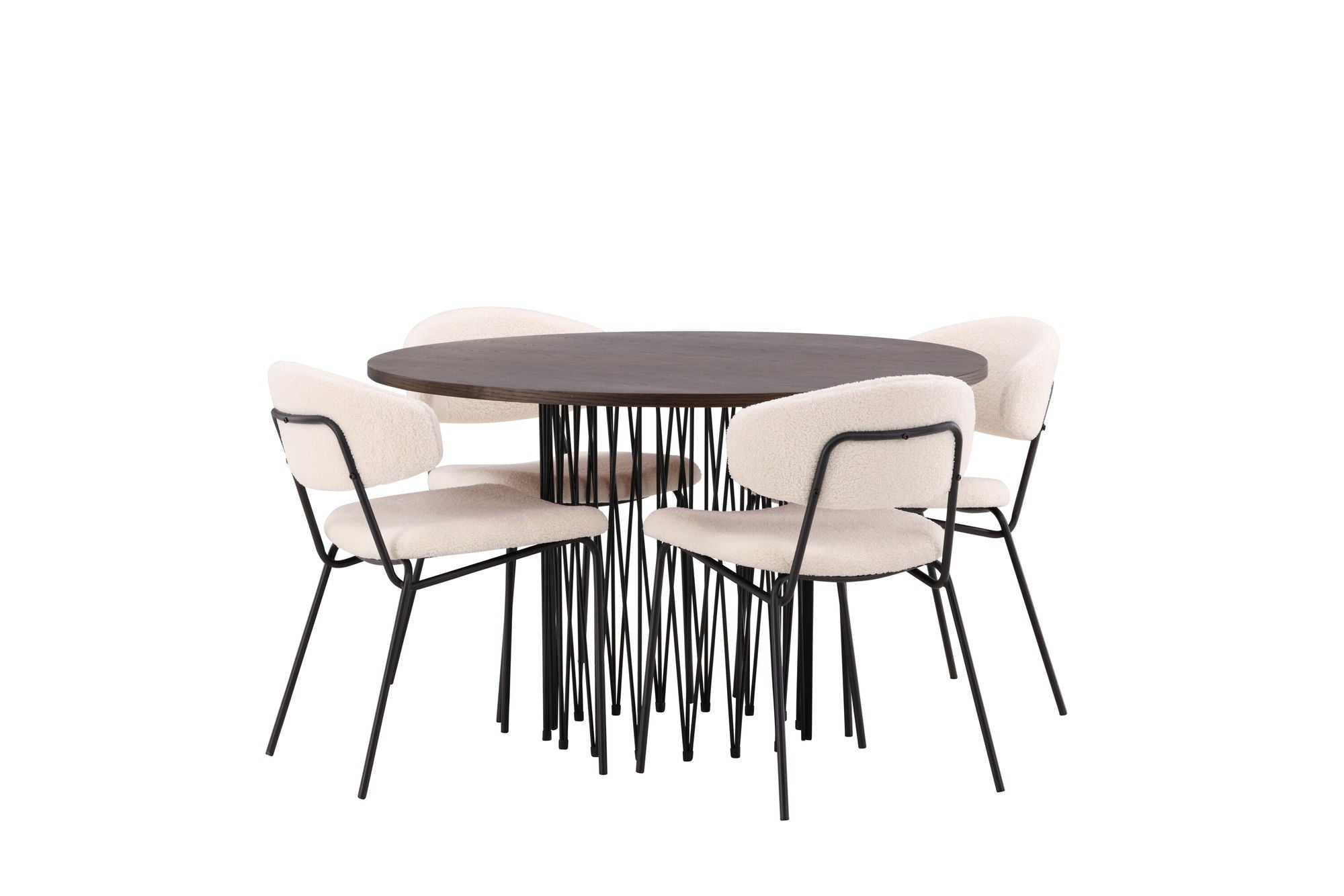 Venture Home Stone round spisebord - Black / Mocca Veneer +Chico Spisebordsstol - Black / White Boucle _4