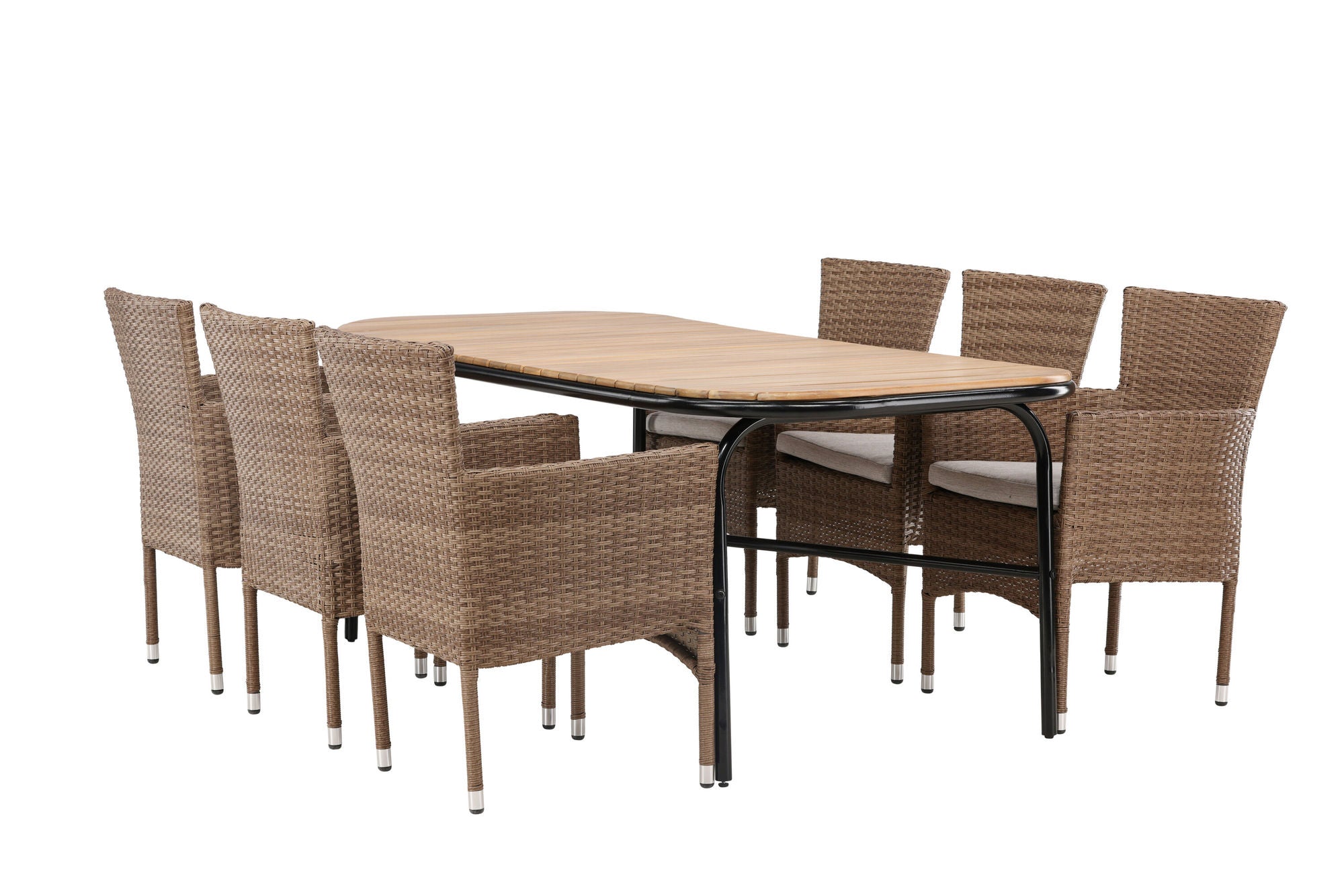 Venture Home Holmbeck Diningbord Steel - Black / Rectangular 90*200*75 +Malina Diningchair Alumnium - Nature / Wicker _6