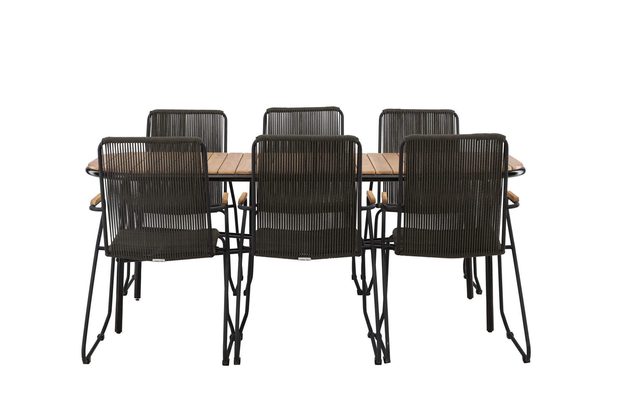 Venture Home Holmbeck Diningbord Steel - Black / Rectangular 90*200*75 +Bois Diningchair Steel - Black / Dark Grey Rope _6