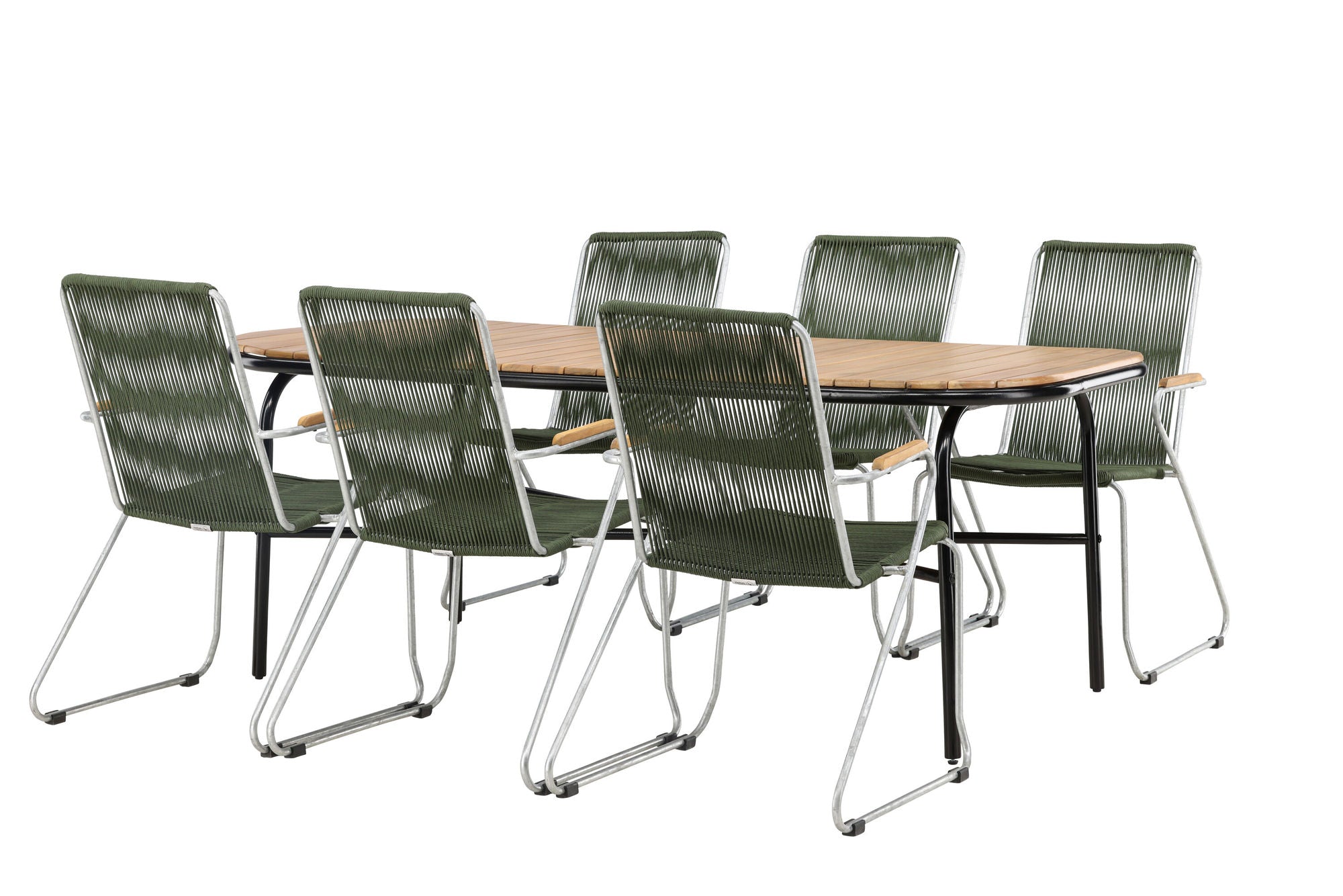 Venture Home Holmbeck Diningbord Steel - Black / Rectangular 90*200*75 +Bois Diningchair Steel - Silver / Green Rope _6