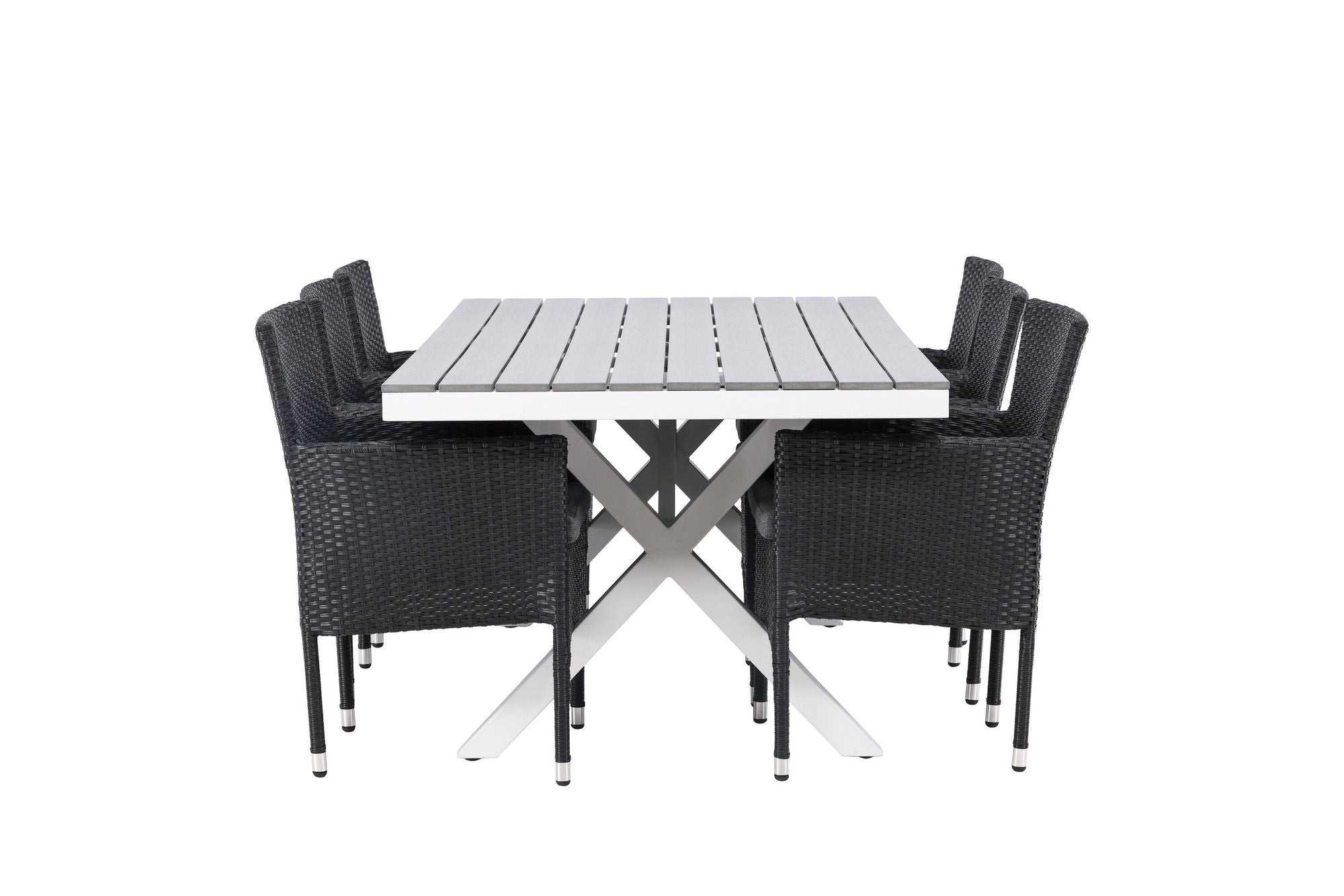 Venture Home Garcia Diningbord Alumnium - White / Light Grey Aintwood / Rectangular 100*200* +Malina Diningchair Alumnium - Black / Wicker _6