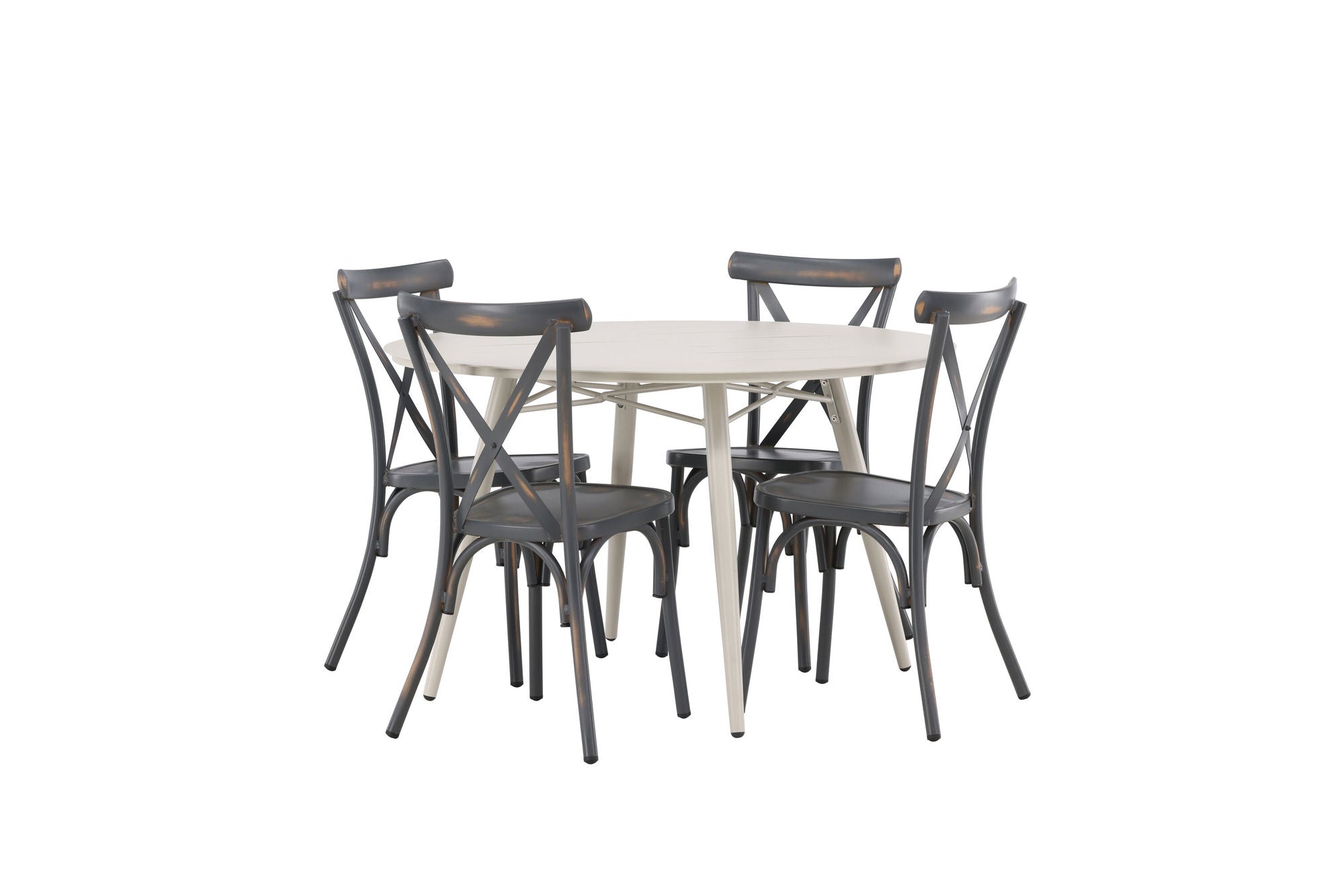 Venture Home Lina spisebord - Beige - rund 120 cm +Tablas Diningchair Aluminium - Black / _4