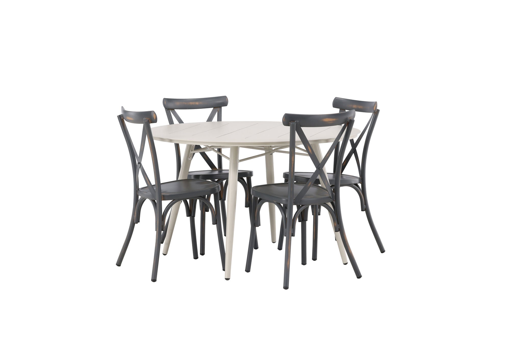 Venture Home Lina spisebord - Beige - rund 120 cm +Tablas Diningchair Aluminium - Black / _4