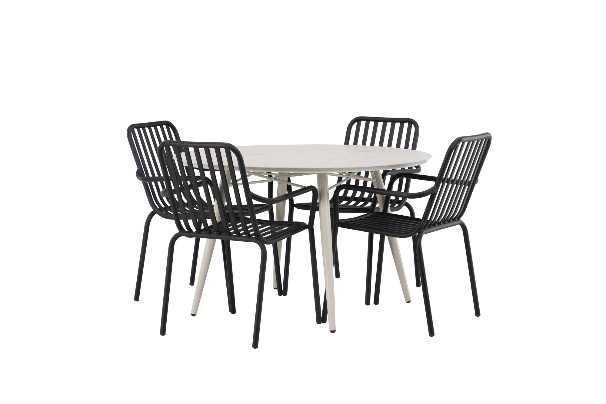 Venture Home Lina spisebord - Beige - rund 120 cm +Peking Diningchair Aluminium - Black / _4