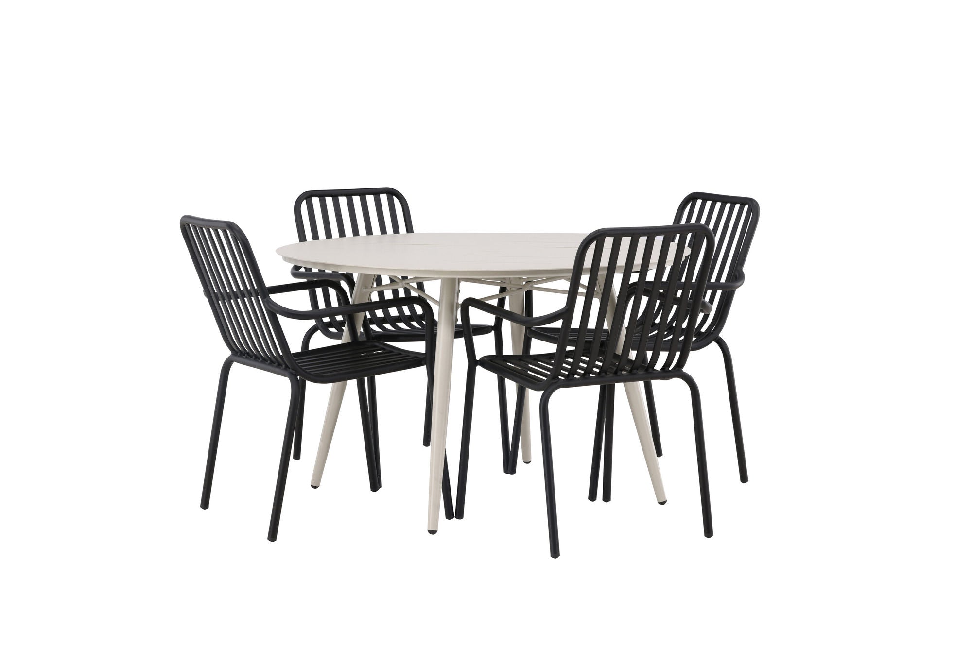 Venture Home Lina spisebord - Beige - rund 120 cm +Peking Diningchair Aluminium - Black / _4