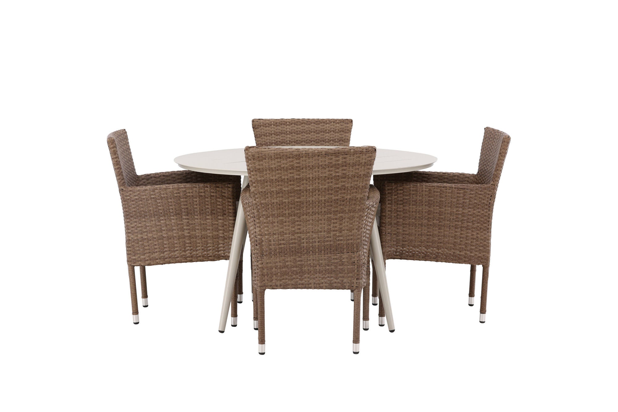 Venture Home Lina spisebord - Beige - rund 120 cm +Malina Diningchair Alumnium - Nature / Wicker _4