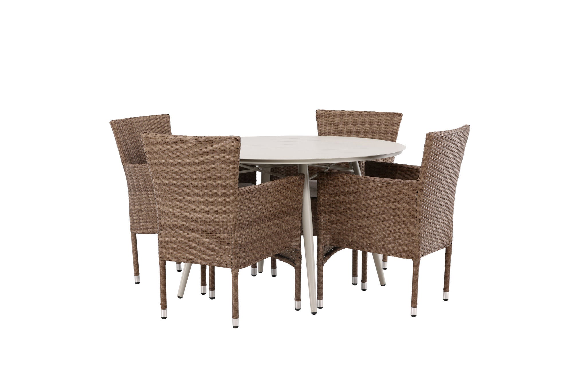 Venture Home Lina spisebord - Beige - rund 120 cm +Malina Diningchair Alumnium - Nature / Wicker _4