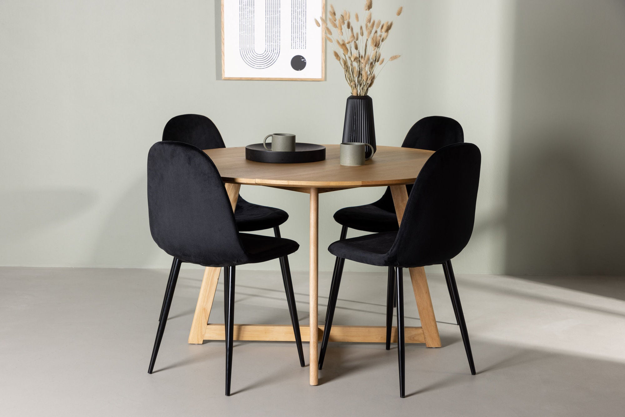 Venture Home Yakidon spisebord - Rubberwood / Oaklook MDF +Polar Spisebordsstol - Black legs / Black Velvet _4